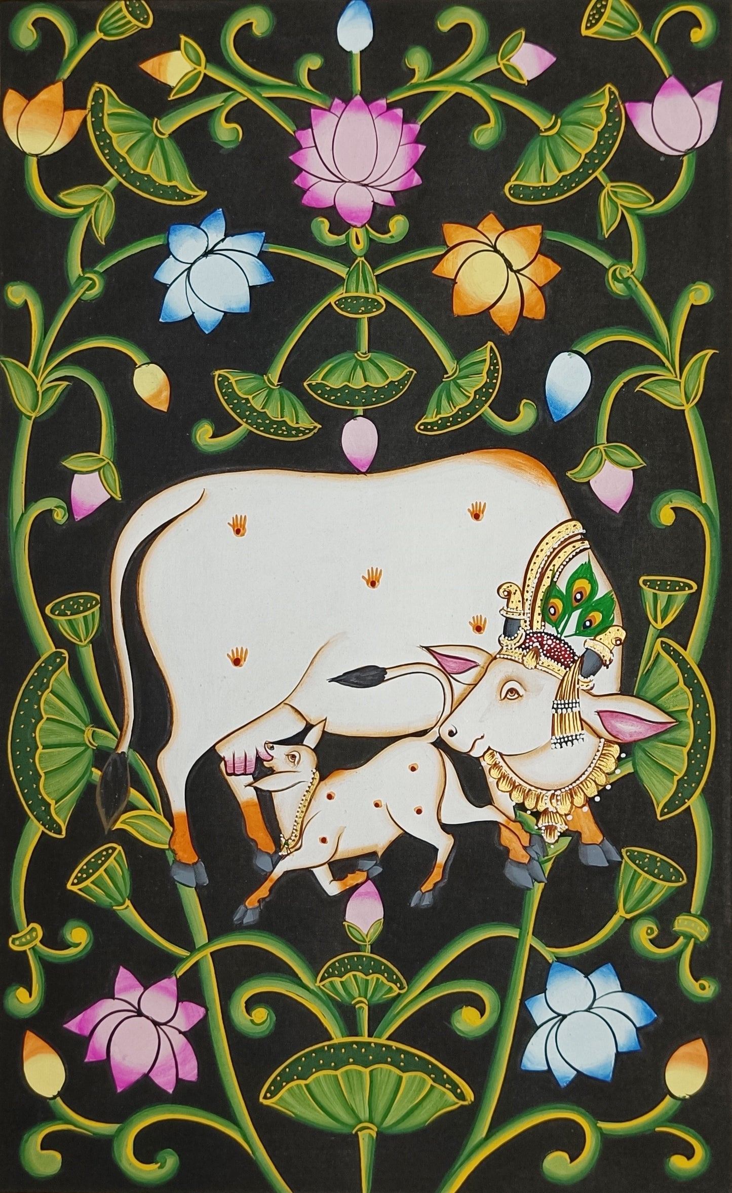 Cow Pichwai Painting – Traditional Nathdwara Style Wall Décor - Jaipur Earth
