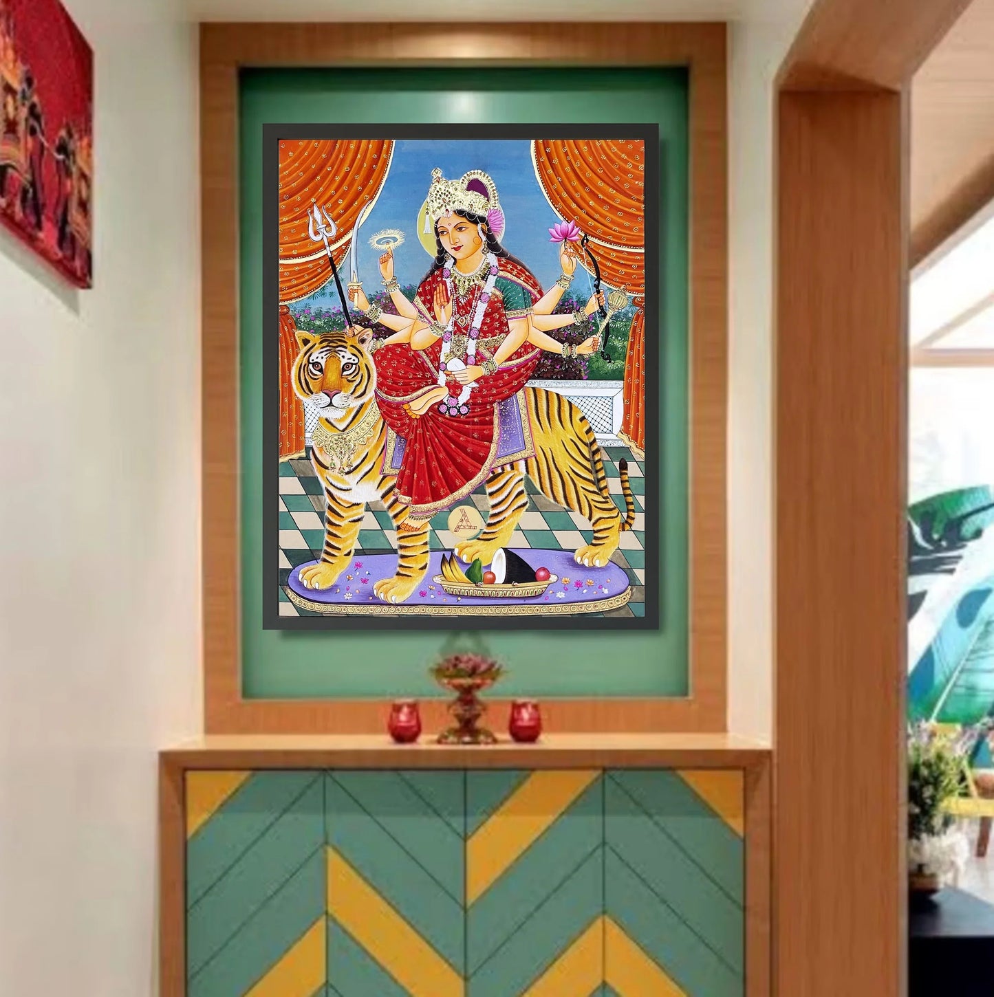 Maa Durga Detailed Handmade Painting, Original Maa Durga Scene Wall Hanging Home Decorative Art, Home Decor Gift - Jaipur Earth