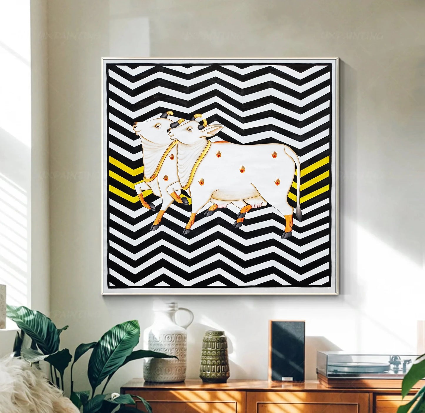 Pichwai Painting Of Cow, Modern Indian Pichwai Painting For Home Decor, Wall Hanging, Wall Painting - Jaipur Earth