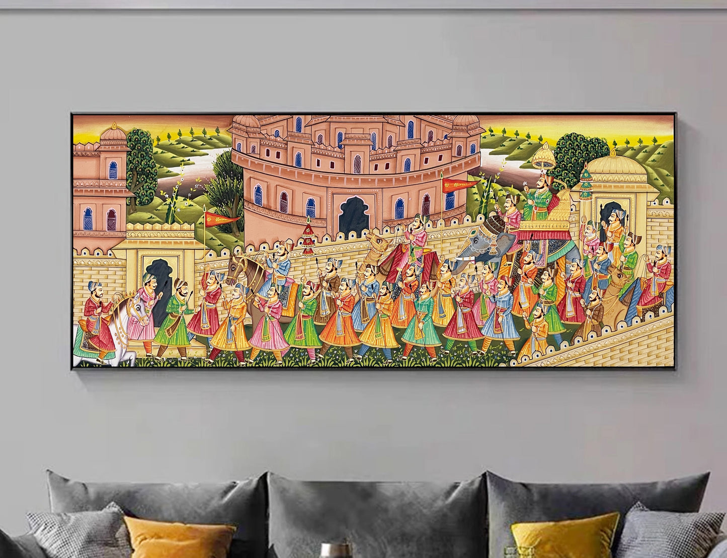 Royal Procession Large Detailed Hand Painted Artwork, Rajasthani Painting, Art and Collect, Home Decor, Wall Decor - Jaipur Earth