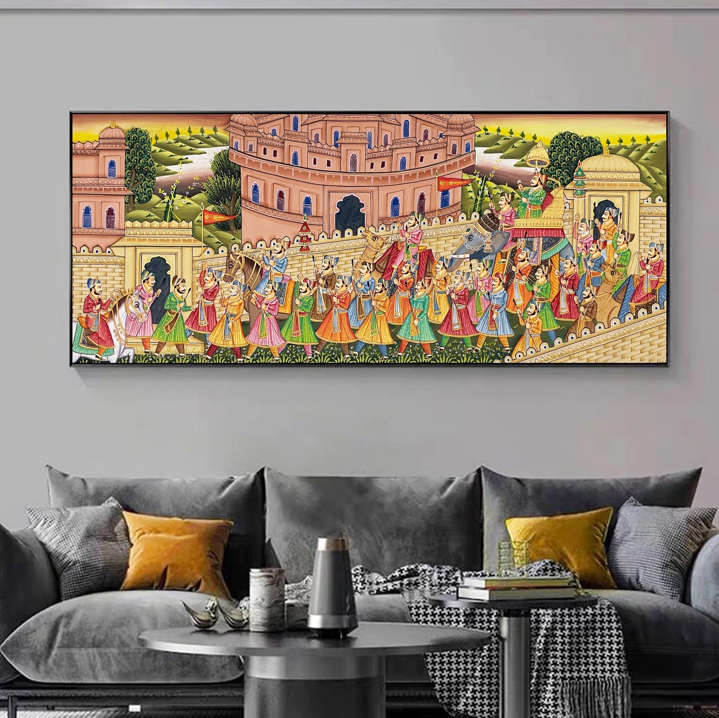 Royal Procession Large Detailed Hand Painted Artwork, Rajasthani Painting, Art and Collect, Home Decor, Wall Decor - Jaipur Earth