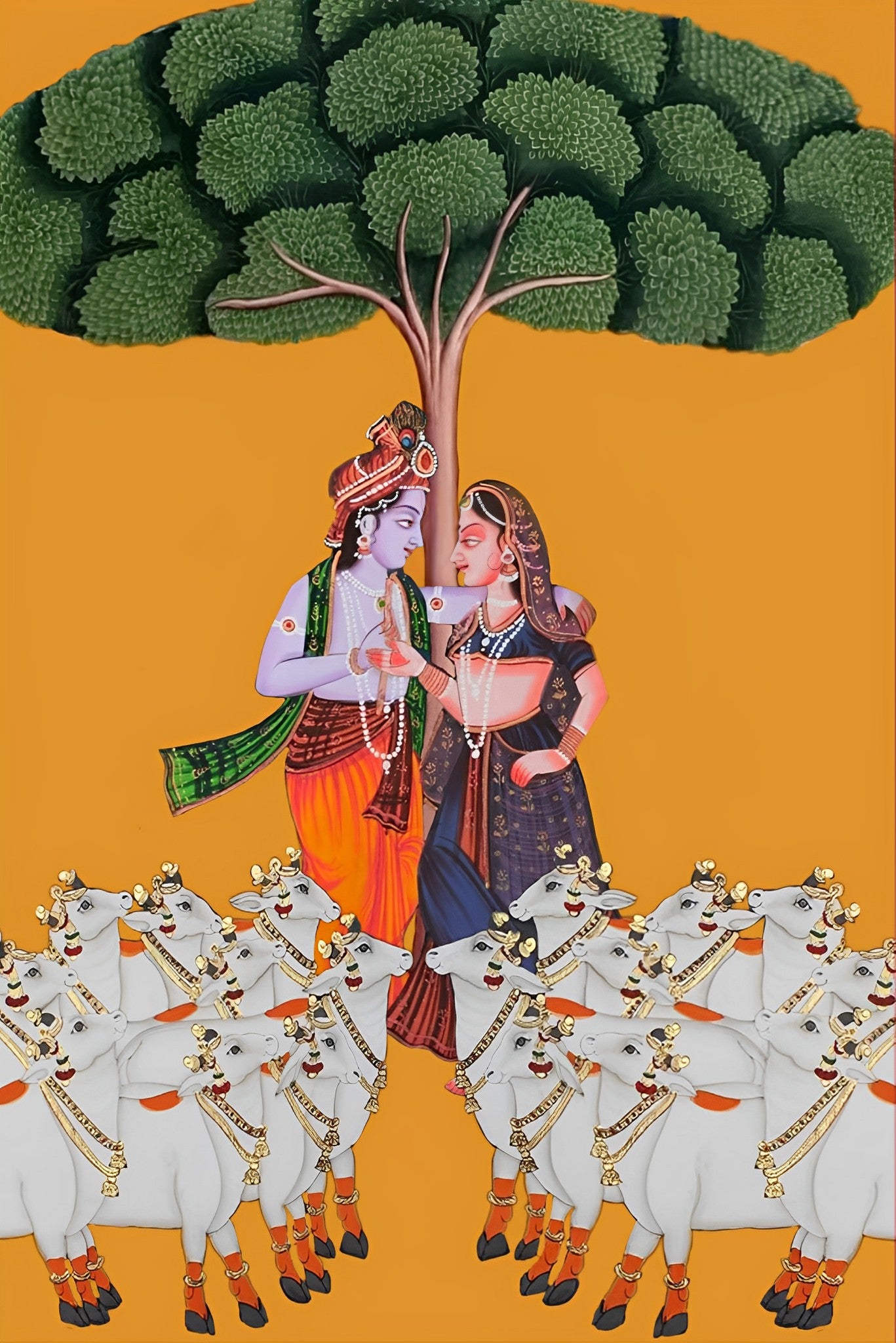 Radha Krishna Detailed Pichwai Handmade Painting On Fabric with Lotus Background, Wall Hanging Home Decorative Art, Wall Art - Jaipur Earth