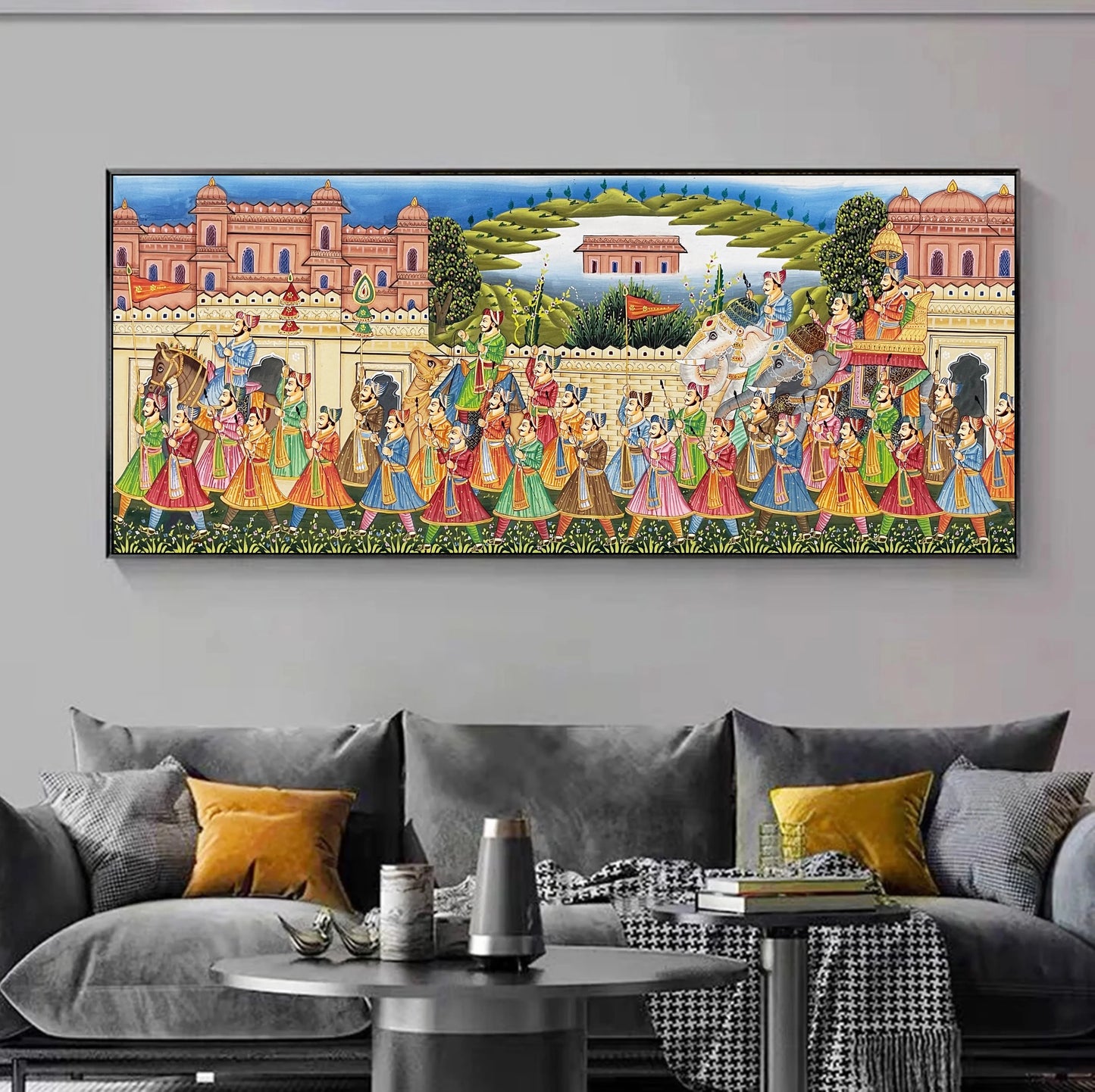 Royal Procession Large Detailed Hand Painted Artwork, Rajasthani Painting, Art and Collect, Home Decor, Wall Decor - Jaipur Earth