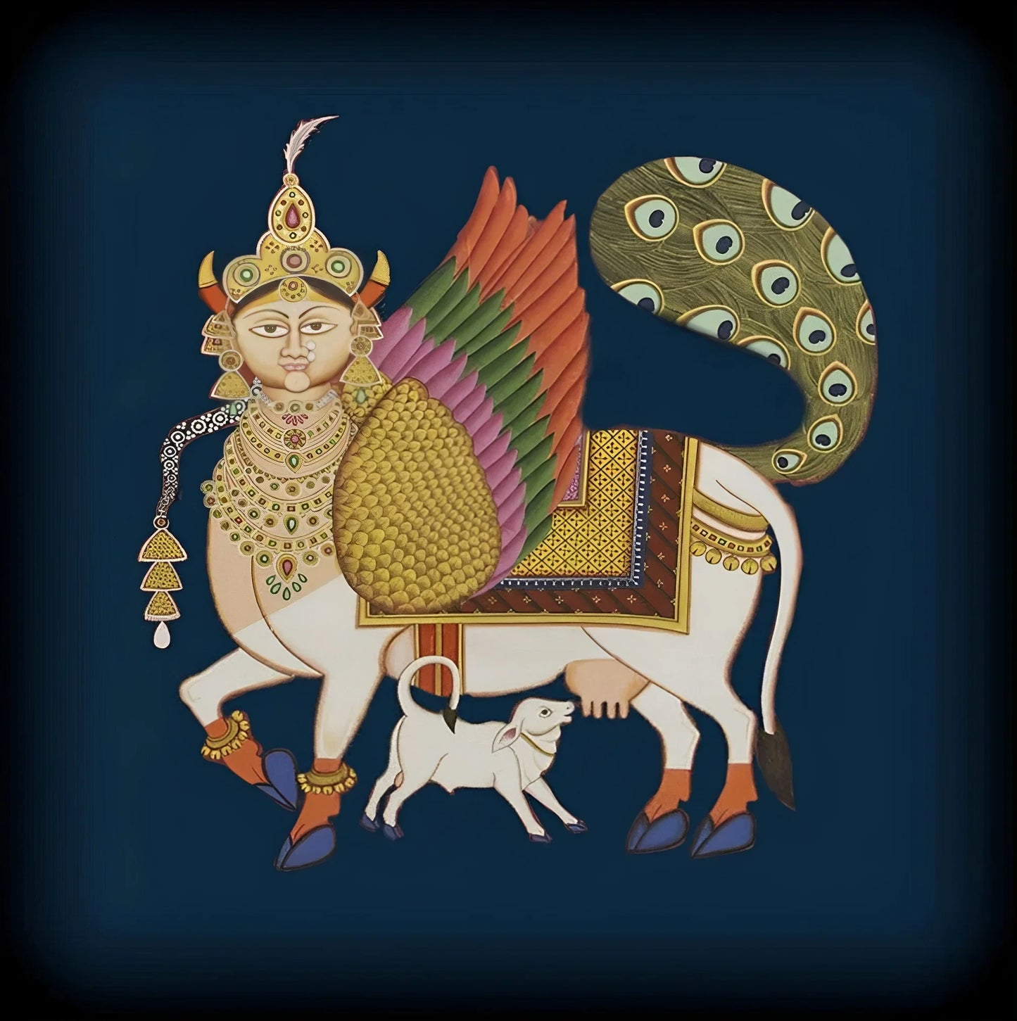Kamdhenu Pichwai Painting Traditional Indian Pichwai Painting, Home decor Art, Wall Art - Jaipur Earth