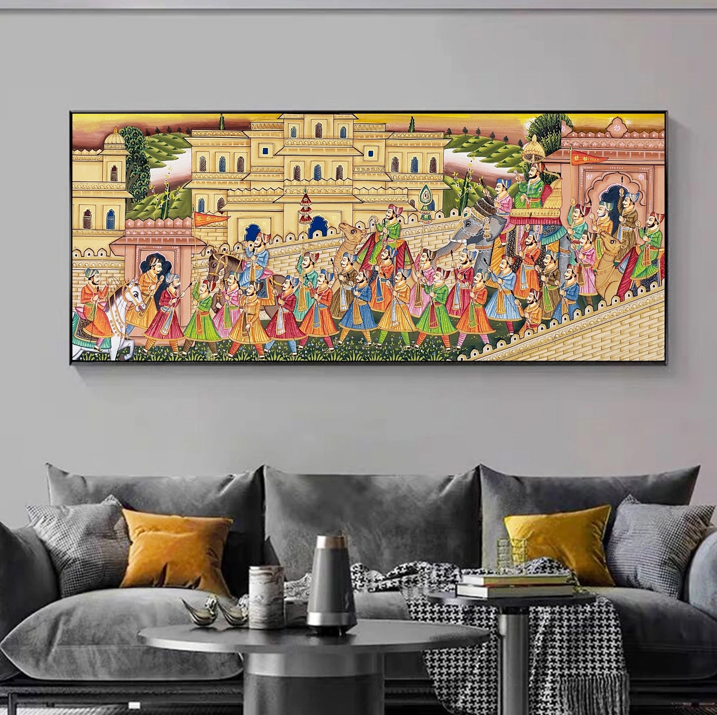 Royal Procession Large Detailed Hand Painted Artwork, Rajasthani Painting, Art and Collect, Home Decor, Wall Decor - Jaipur Earth