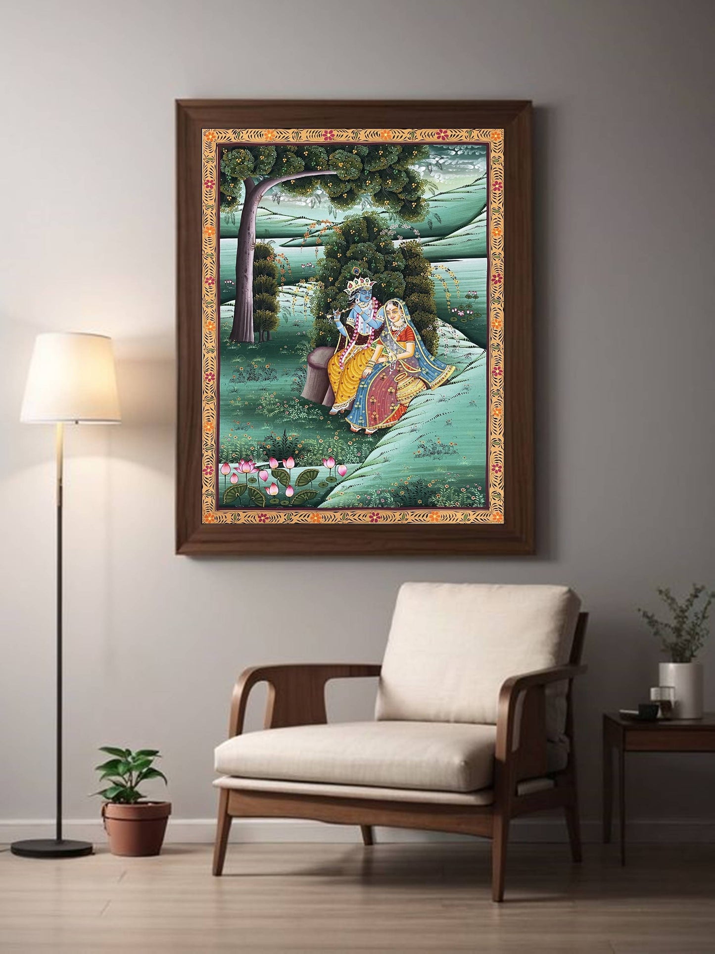 Radha Krishna Detailed Pichwai Handmade Painting on Fabric Krishna Painting, Wall art, Home Decor - Jaipur Earth
