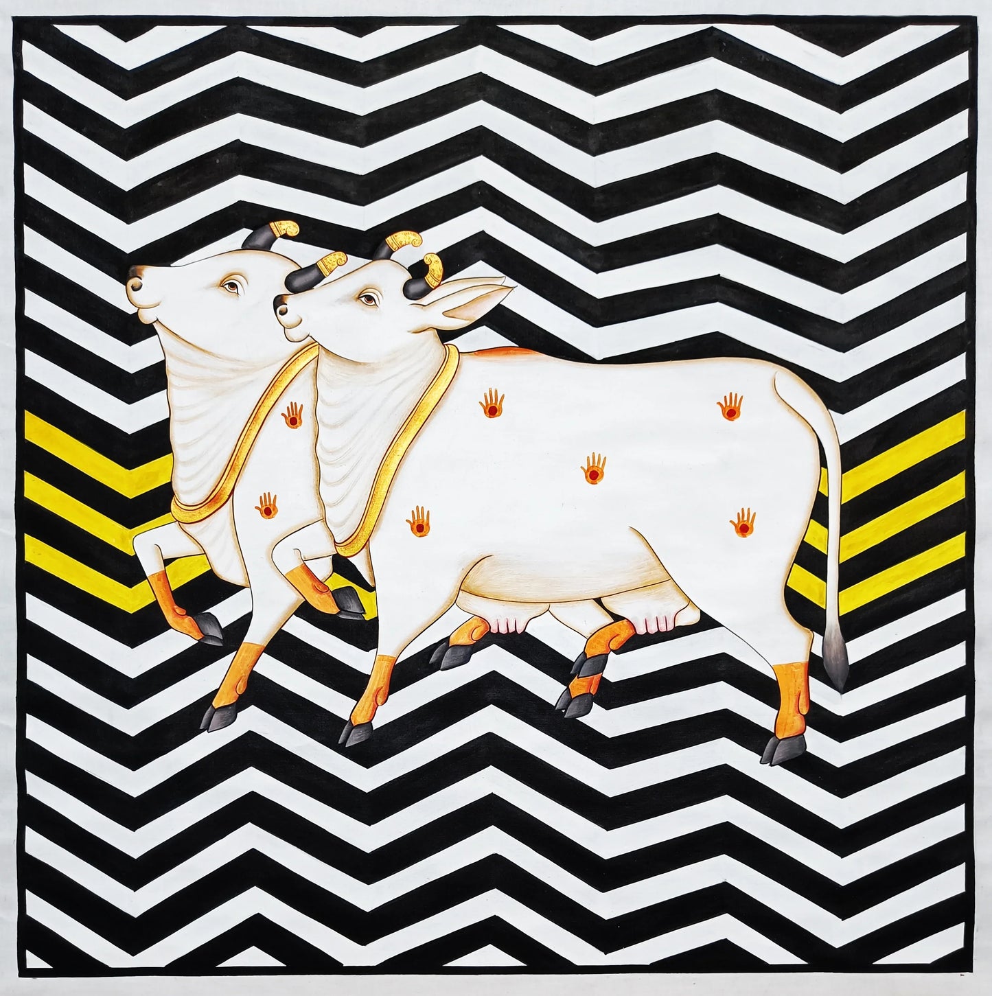 Pichwai Painting Of Cow, Modern Indian Pichwai Painting For Home Decor, Wall Hanging, Wall Painting - Jaipur Earth