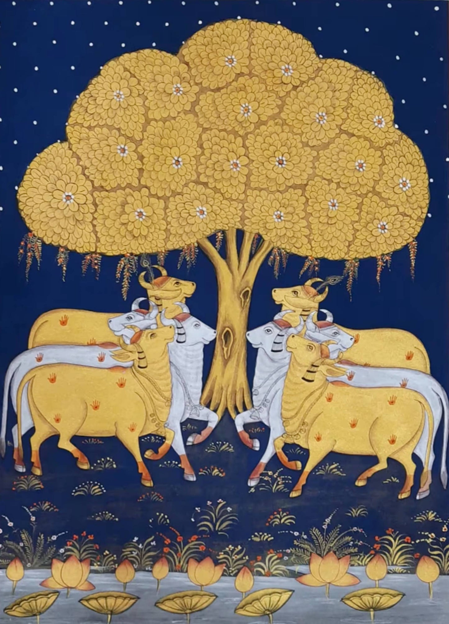 Pichwai Painting Of Cow, Modern Indian Pichwai Painting For Home Decor, Wall Hanging, Wall Painting - Jaipur Earth