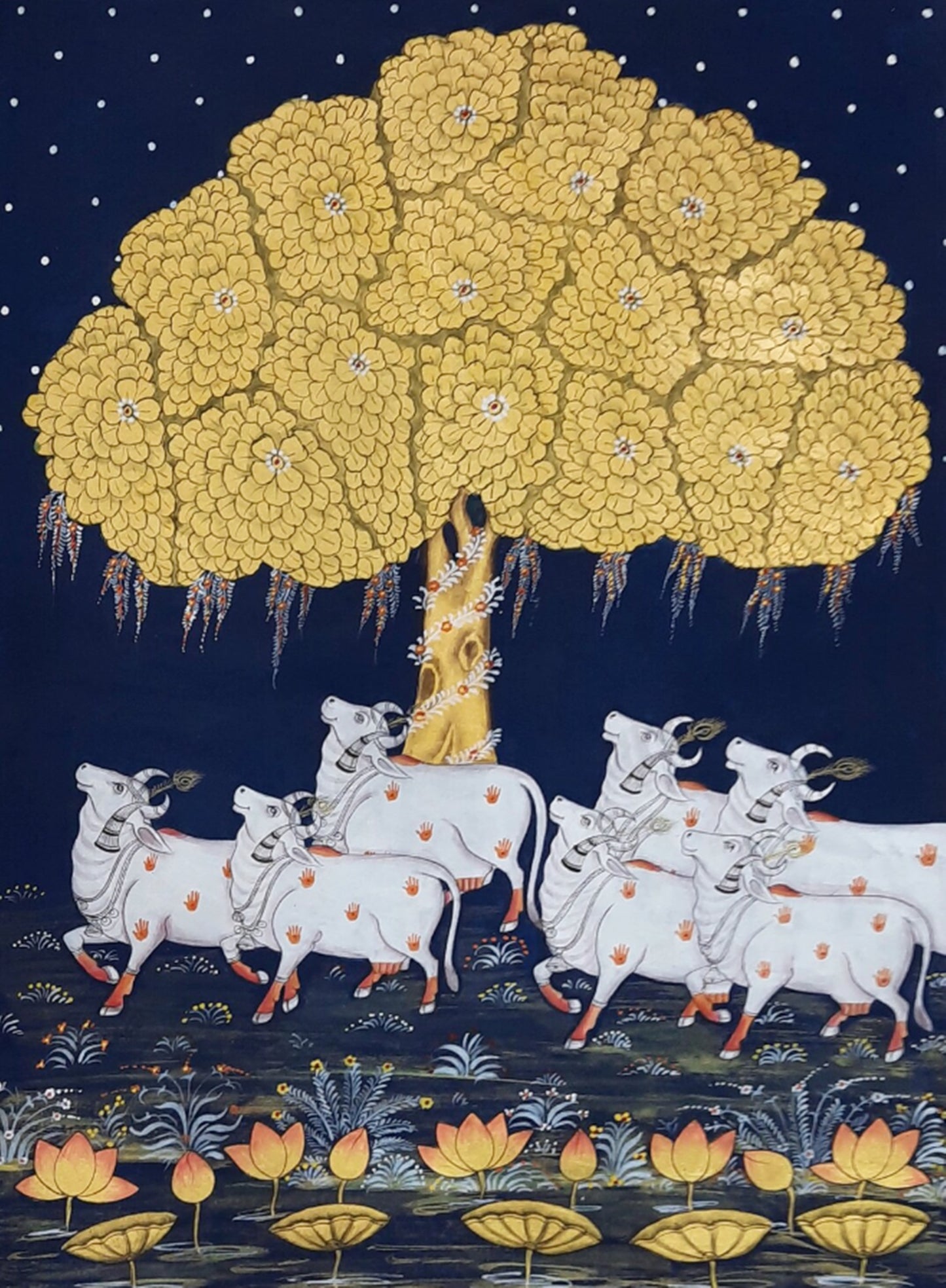 Pichwai Painting Of Cow, Modern Indian Pichwai Painting For Home Decor, Wall Hanging, Wall Painting - Jaipur Earth