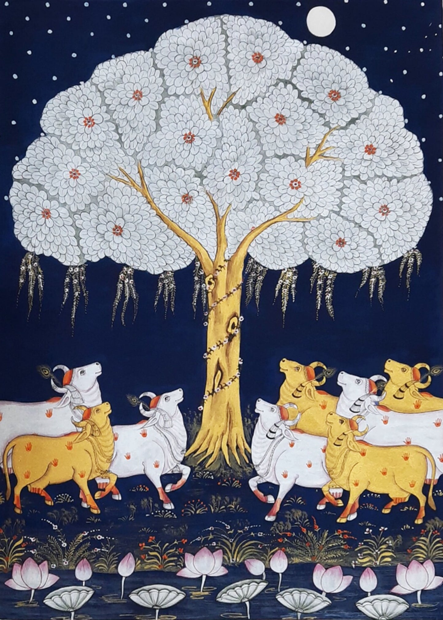 Pichwai Painting Of Cow, Modern Indian Pichwai Painting For Home Decor, Wall Hanging, Wall Painting - Jaipur Earth