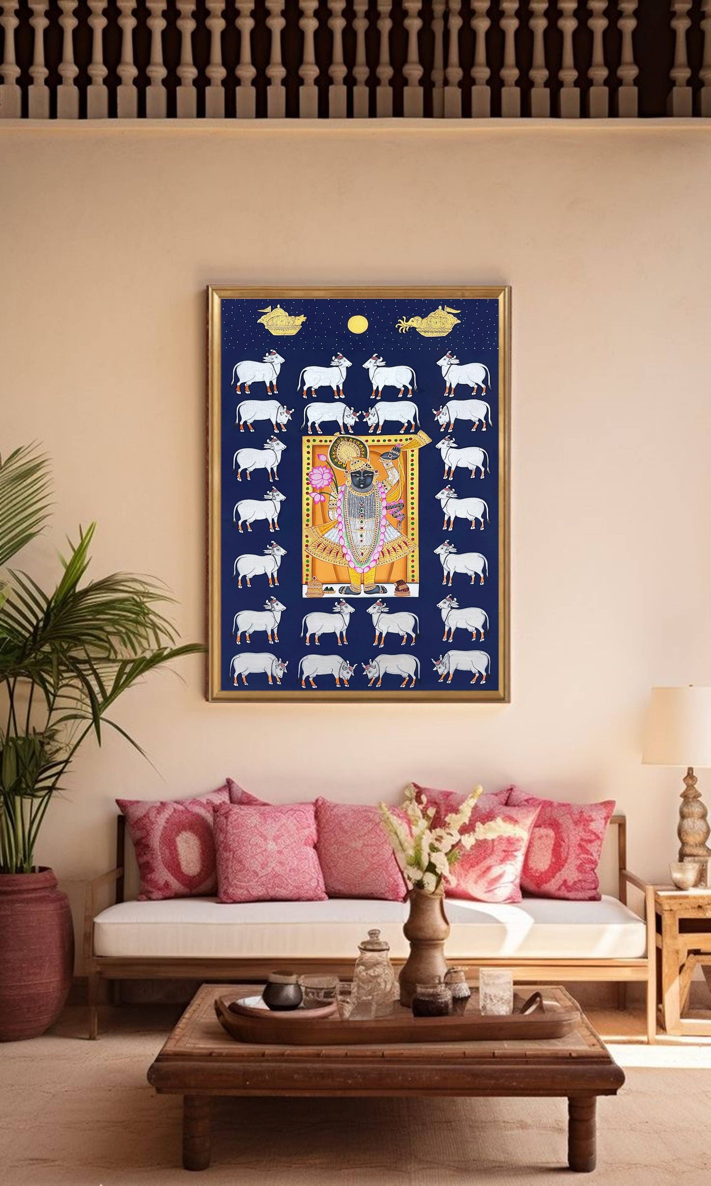 Shreenathji Pichwai Painting, Indian Traditional Handmade Painting, Wall decor - Jaipur Earth