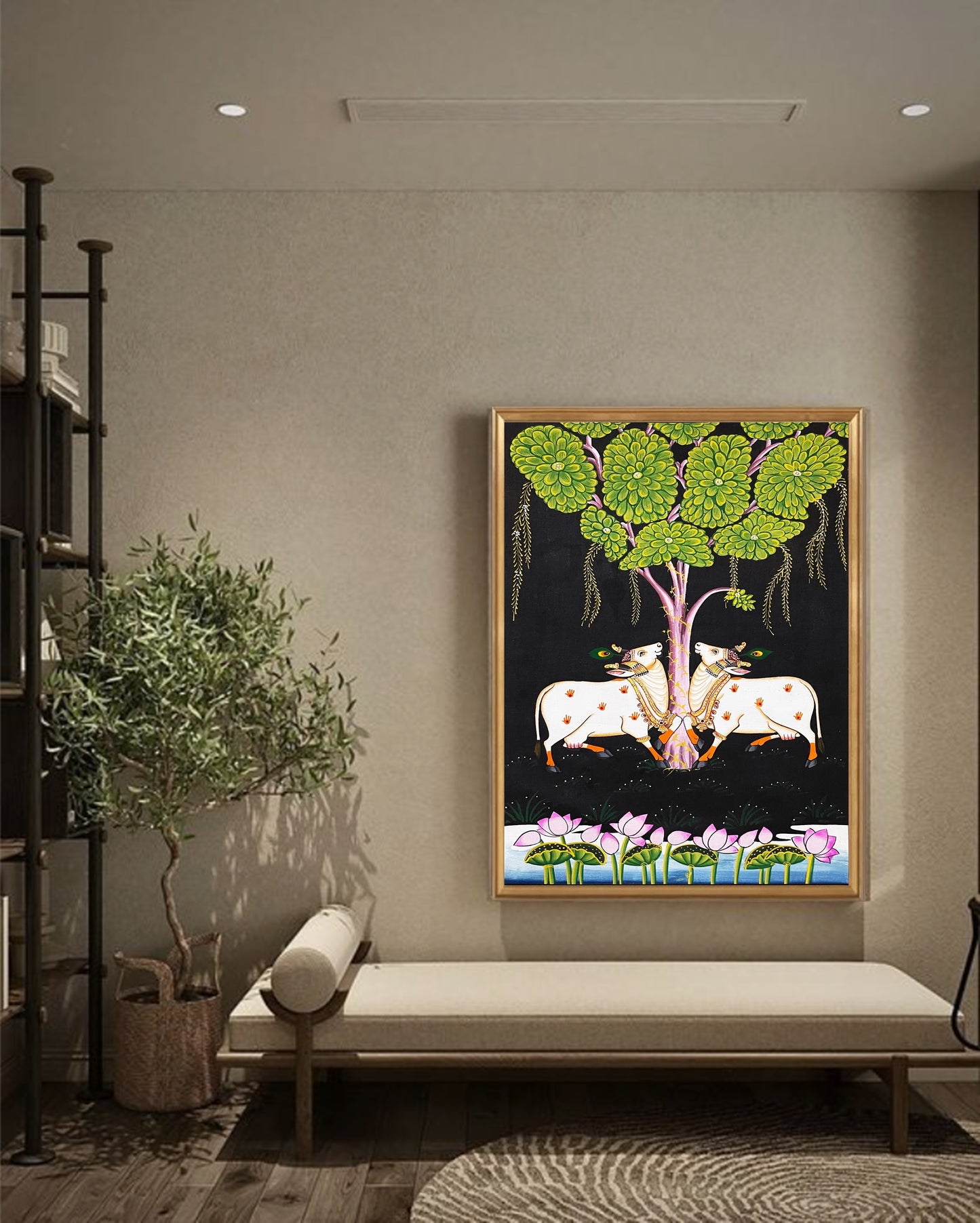 Pichwai Painting Of Cow, Detailed Traditional Indian Pichwai Painting For Home Decor, Wall Decor, Wall Art - Jaipur Earth
