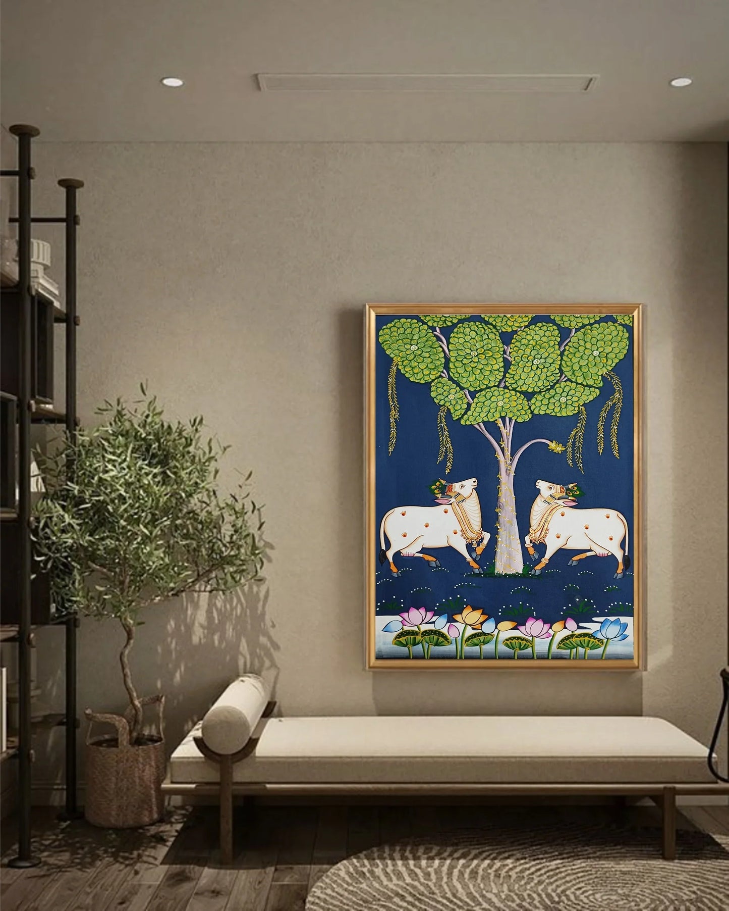 Pichwai Painting Of Cow, Detailed Traditional Indian Pichwai Painting For Home Decor, Wall Decor, Wall Art - Jaipur Earth