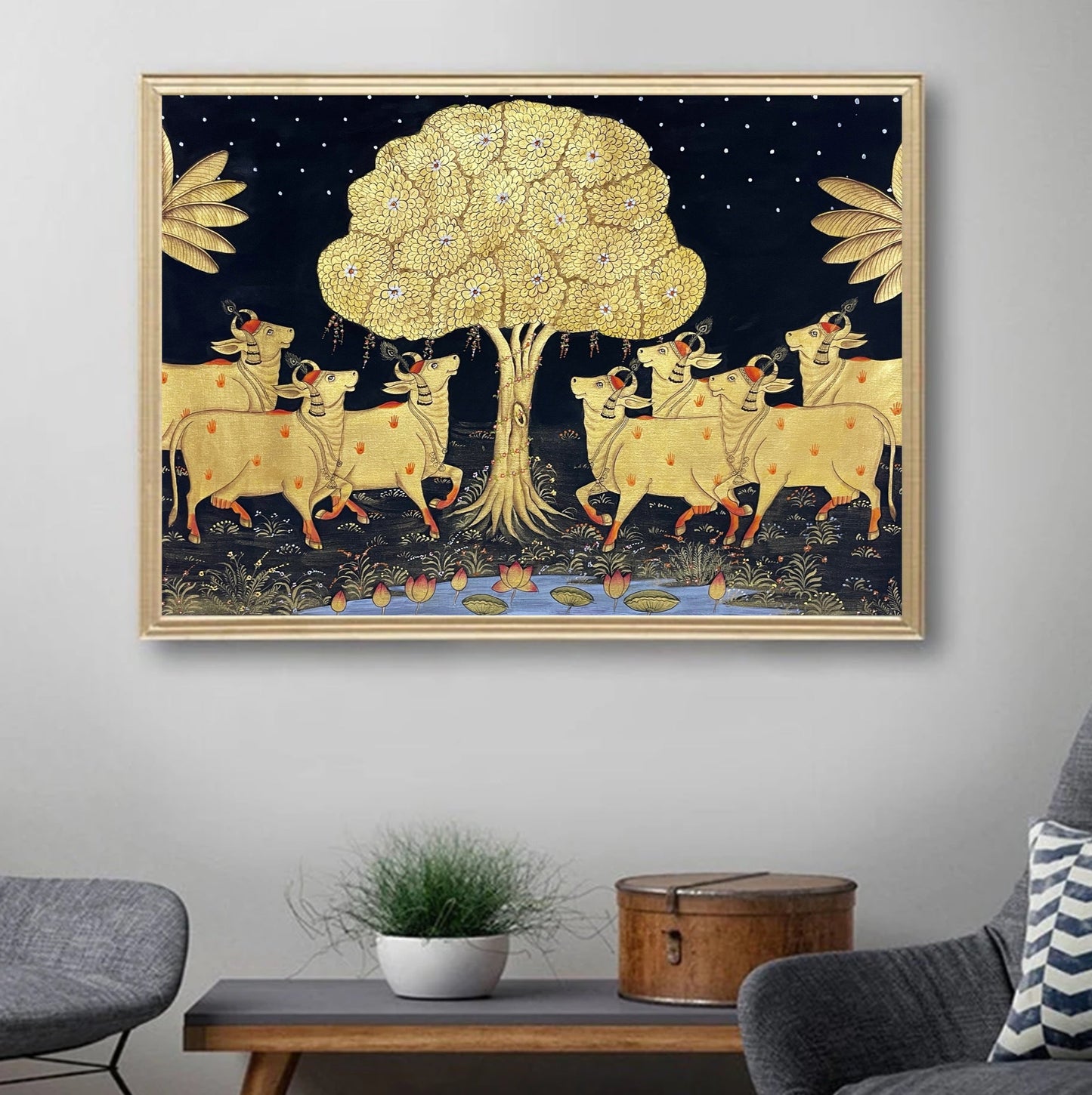 Cow Pichwai Painting, Large Traditional Indian Pichwai Painting For Home Decor, Wall decor. home decor - Jaipur Earth