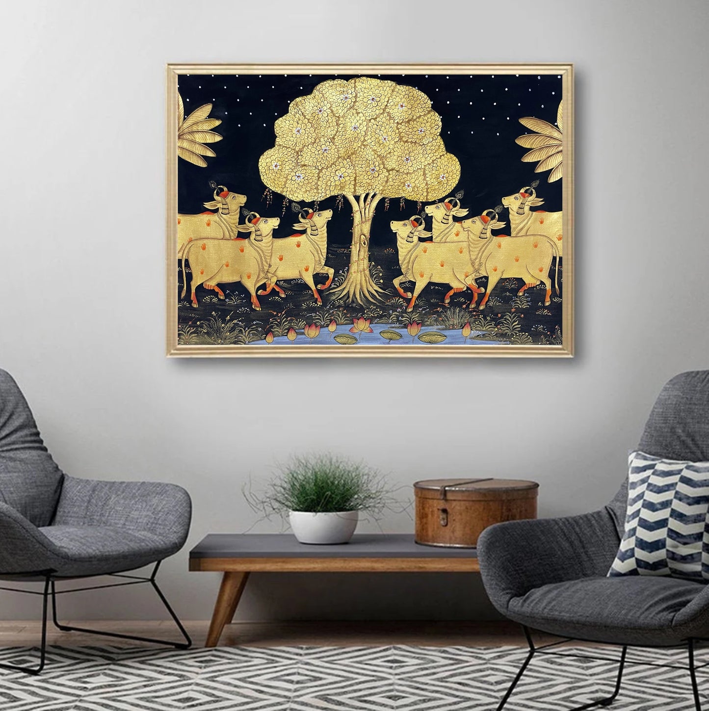 Cow Pichwai Painting, Large Traditional Indian Pichwai Painting For Home Decor, Wall decor. home decor - Jaipur Earth