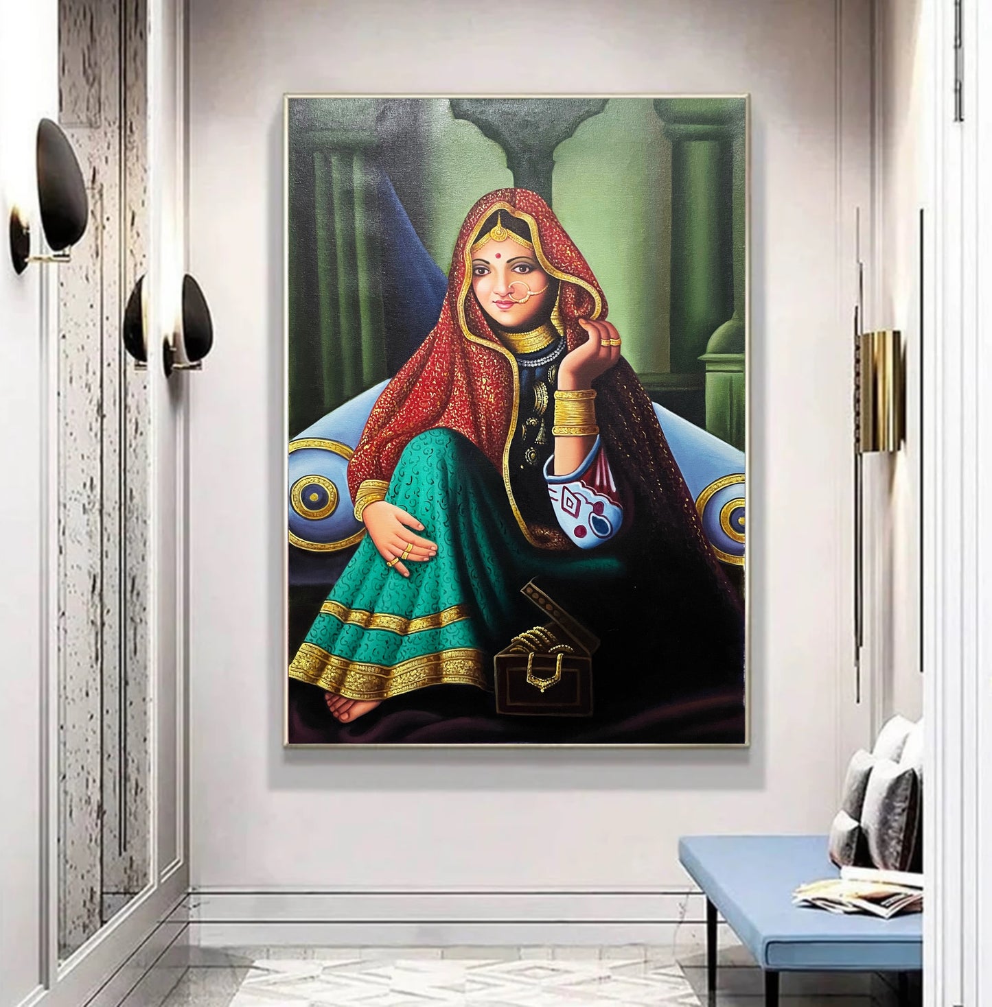 Rajasthani Painting, Indian Traditional Painting, home decor, wall art on canvas, painting, wall Painting - Jaipur Earth