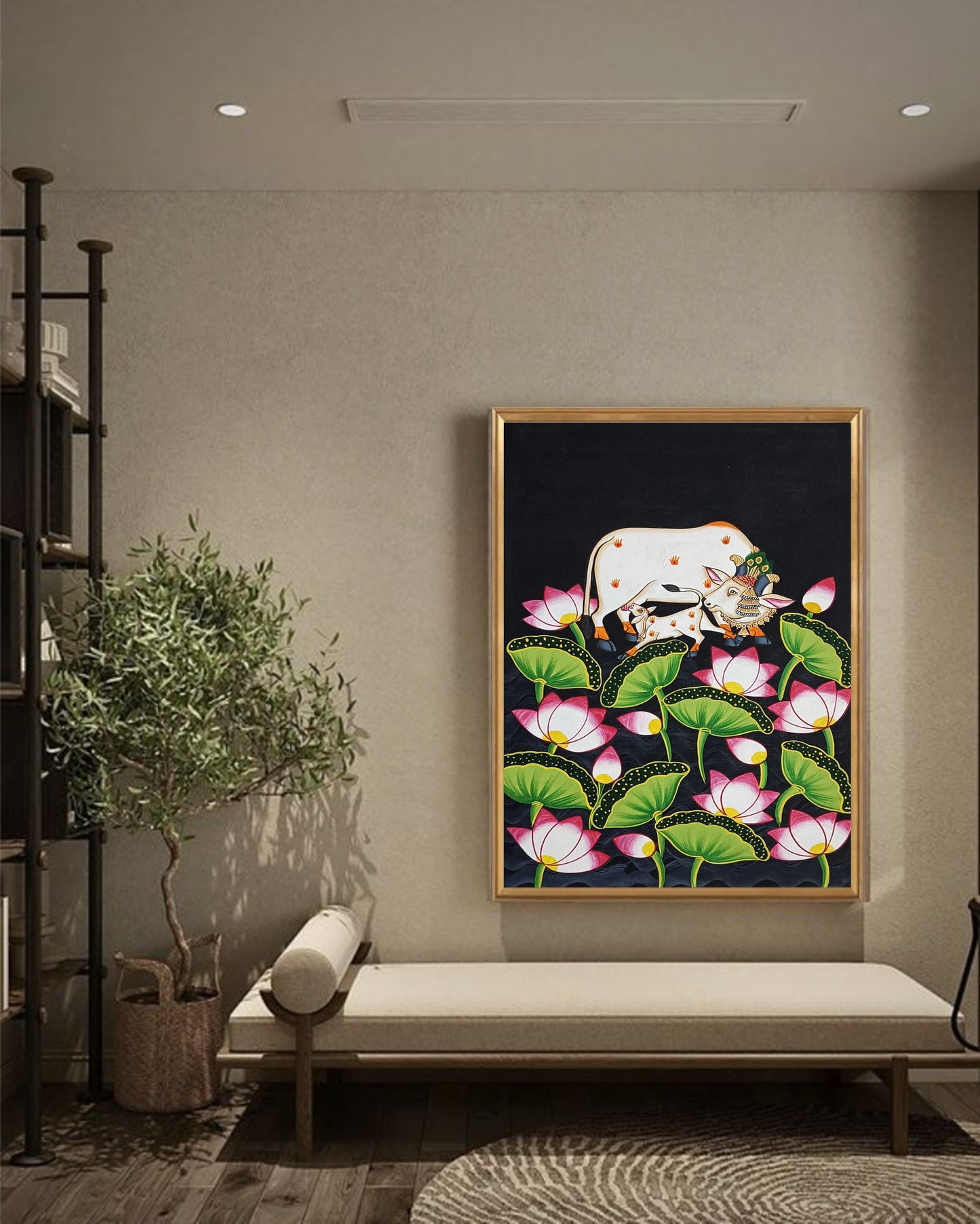 Pichwai Painting Of Cow, Detailed Traditional Indian Pichwai Painting For Home Decor, Wall Decor, Wall Art - Jaipur Earth