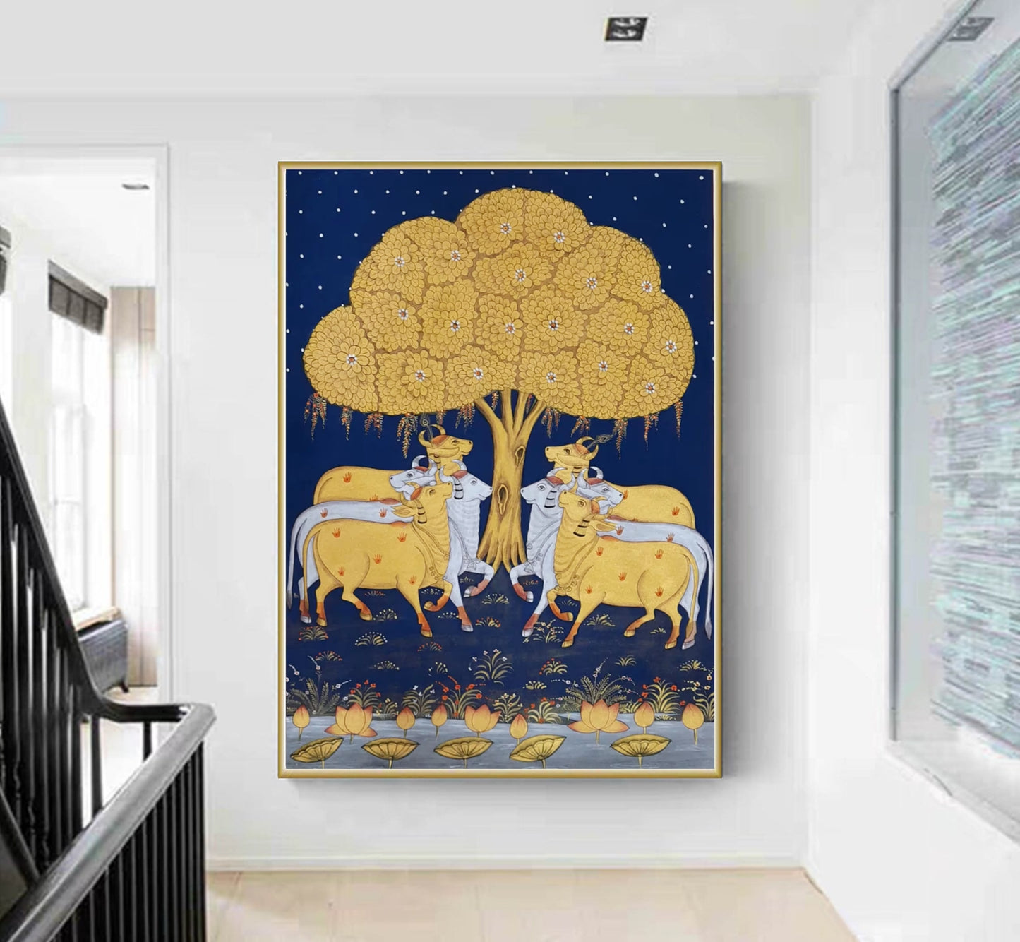 Pichwai Painting Of Cow, Modern Indian Pichwai Painting For Home Decor, Wall Hanging, Wall Painting - Jaipur Earth