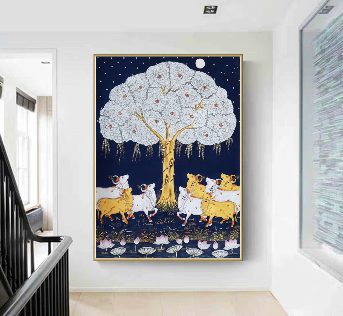 Pichwai Painting Of Cow, Modern Indian Pichwai Painting For Home Decor, Wall Hanging, Wall Painting - Jaipur Earth