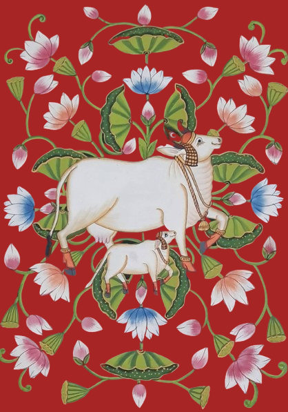 Pichwai Painting Of Cow, Set of 2, Traditional Indian Pichwai Painting For Home Decor, Wall Art, Wall Decor - Jaipur Earth