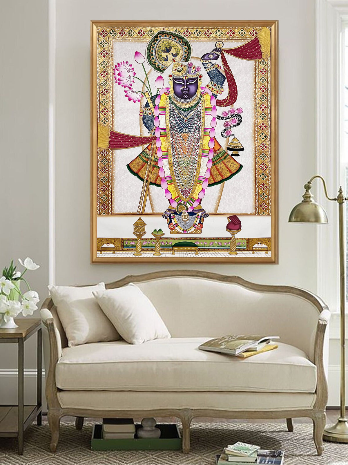 Shreenathji Lotus Pichwai Painting | Traditional Indian Wall Art