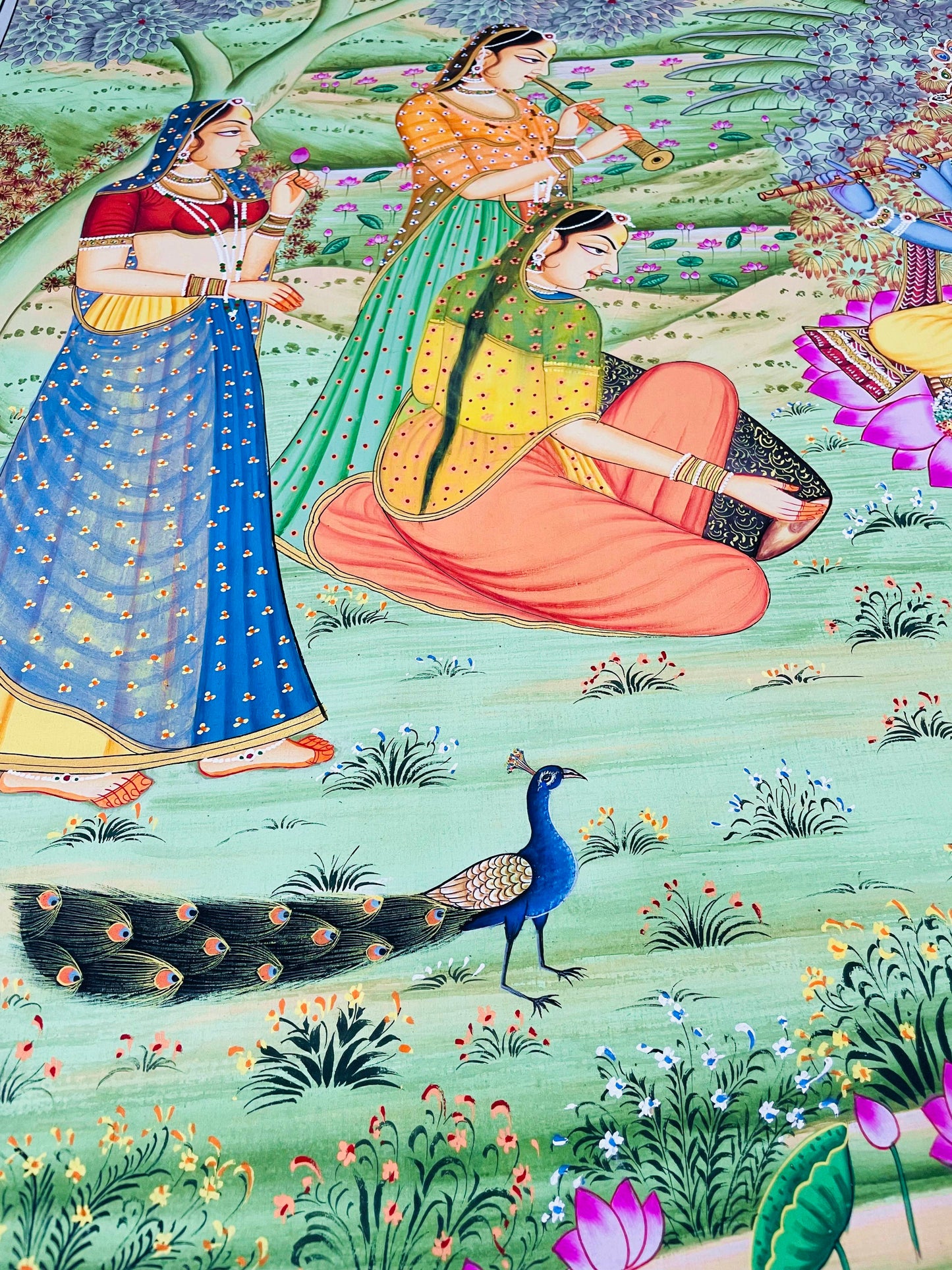 Radha Krishna Detailed Pichwai Handmade Painting on Fabric Krishna Painting, Wall art, Home Decor - Jaipur Earth