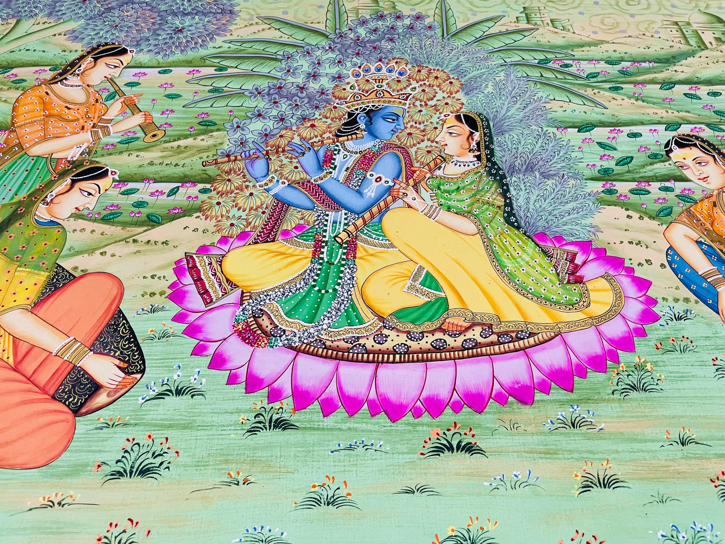 Radha Krishna Detailed Pichwai Handmade Painting on Fabric Krishna Painting, Wall art, Home Decor - Jaipur Earth