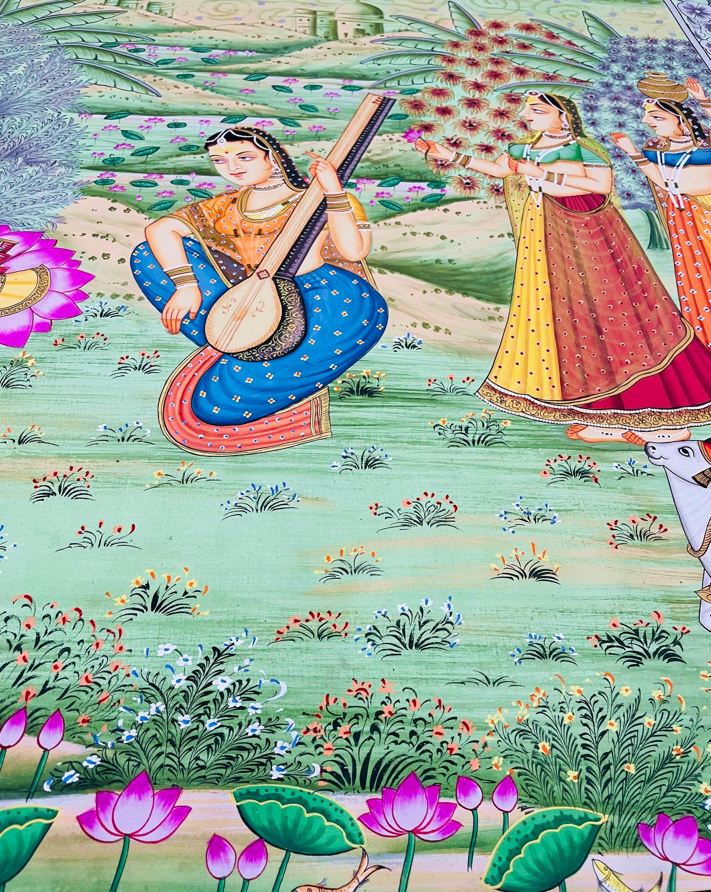 Radha Krishna Detailed Pichwai Handmade Painting on Fabric Krishna Painting, Wall art, Home Decor - Jaipur Earth