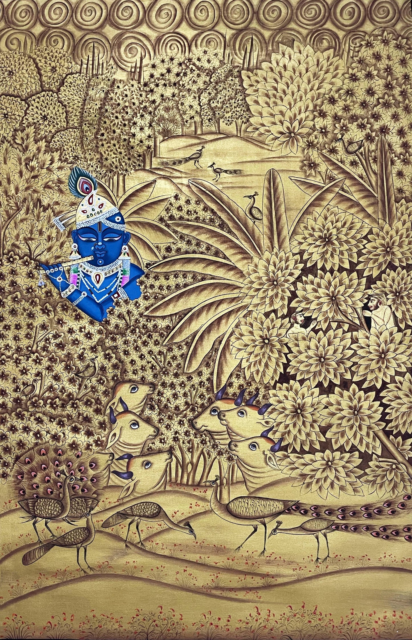 Krishna Pichwai Painting – Golden Handpainted Traditional Indian Art of Lord Krishna - Jaipur Earth