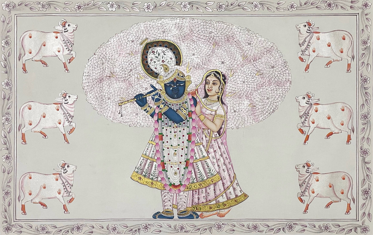Radha Krishna Silver Detailed Pichwai Handmade Painting - Jaipur Earth