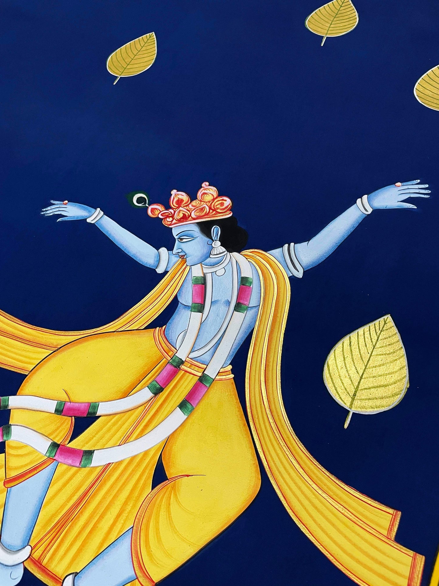 Dancing Lord Krishna Pichwai Painting, Traditional Art decor, Hand painted Krishna Painting, Housewarming, wall painting, wall hanging - Jaipur Earth