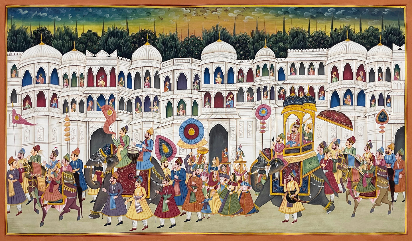 Royal Procession Art Indian Royal Ethnic Folk Painting, Large Detailed Handmade Painting, Home decor gift, wall decor - Jaipur Earth
