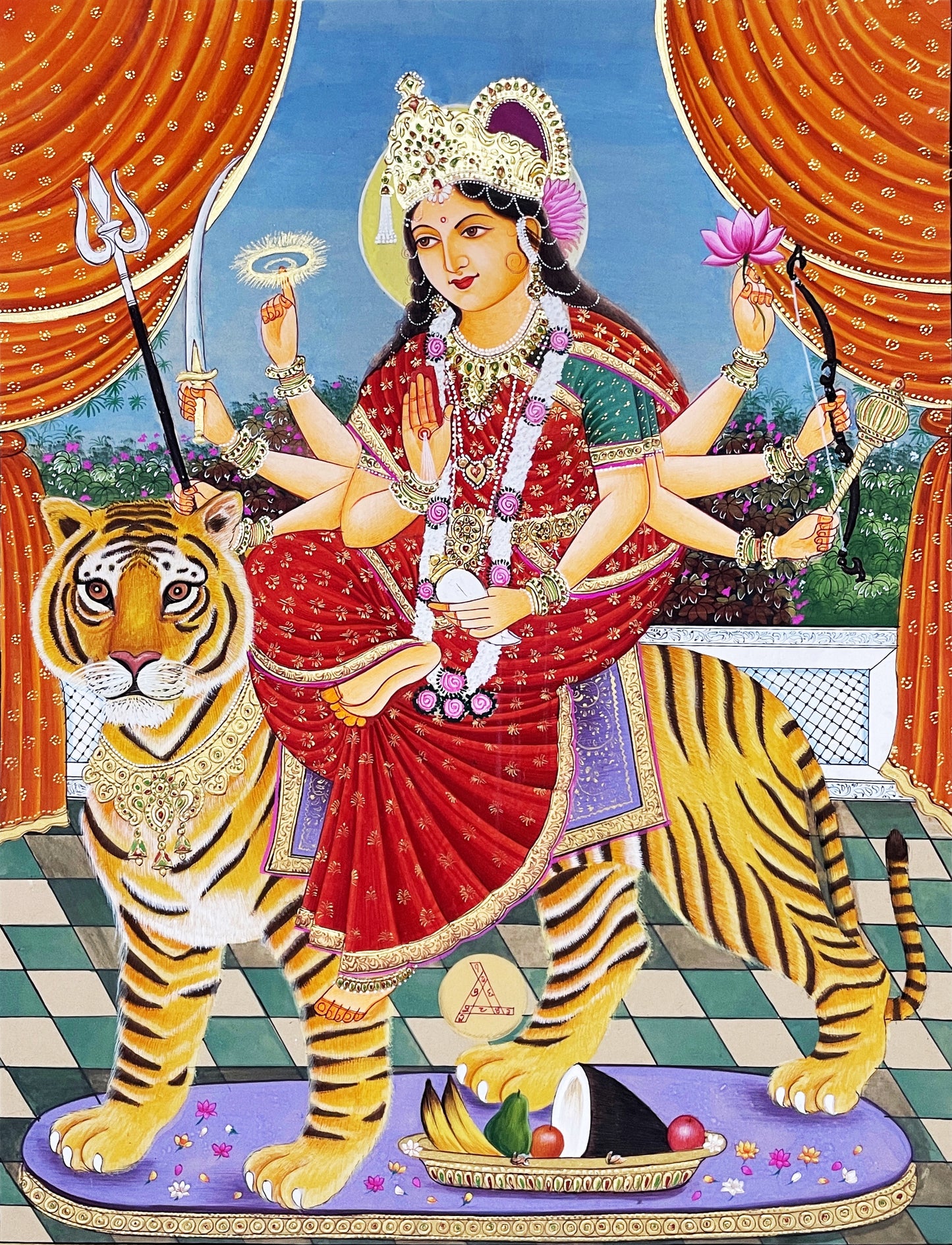 Maa Durga Detailed Handmade Painting- Framed