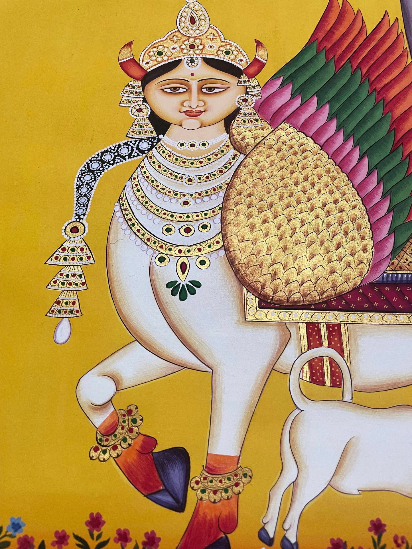 kamdhenu sacred cow life tree - Handmade Pichwai Painting- 3x3 Feet - Jaipur Earth
