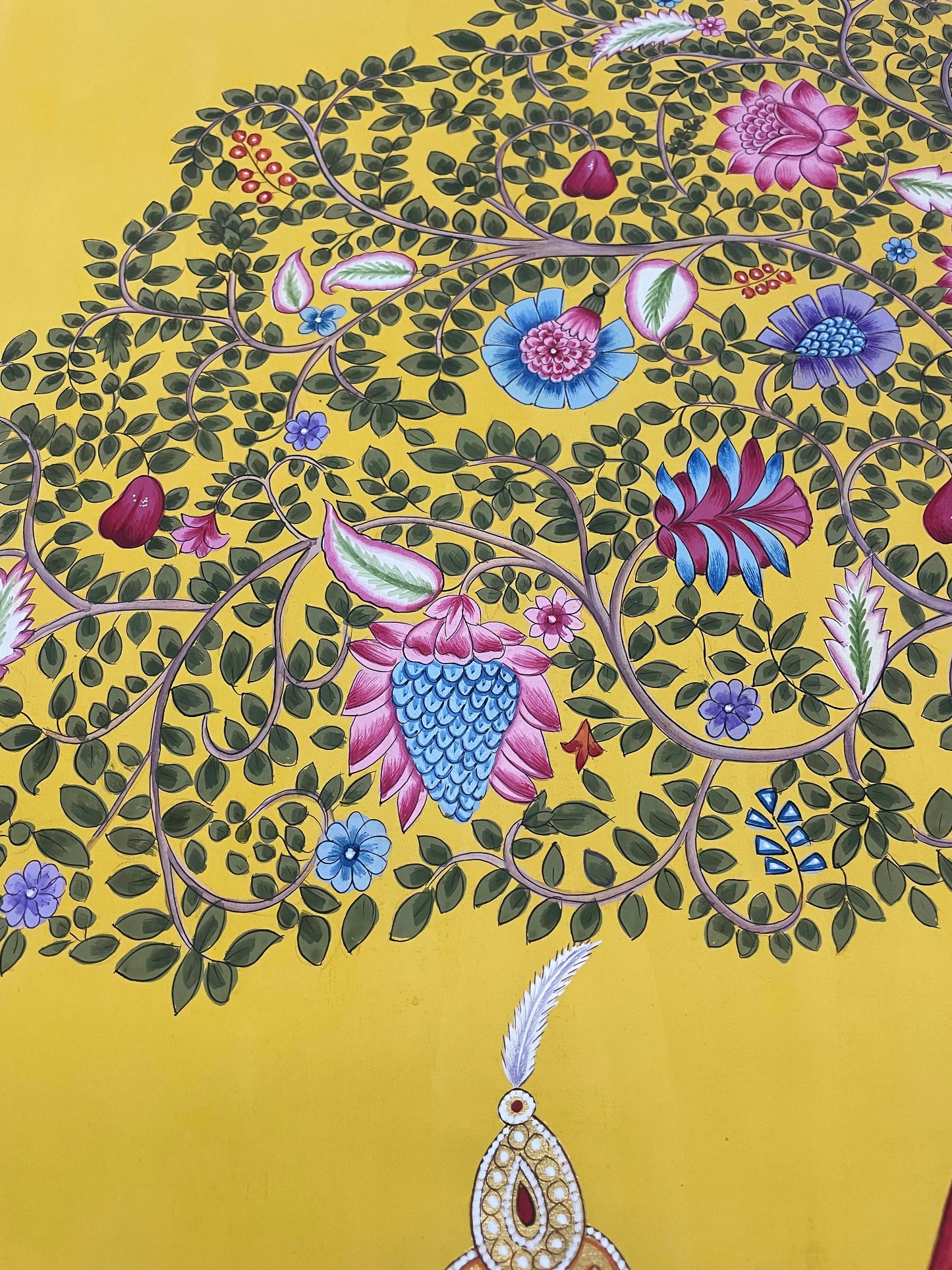 kamdhenu sacred cow life tree - Handmade Pichwai Painting- 3x3 Feet - Jaipur Earth