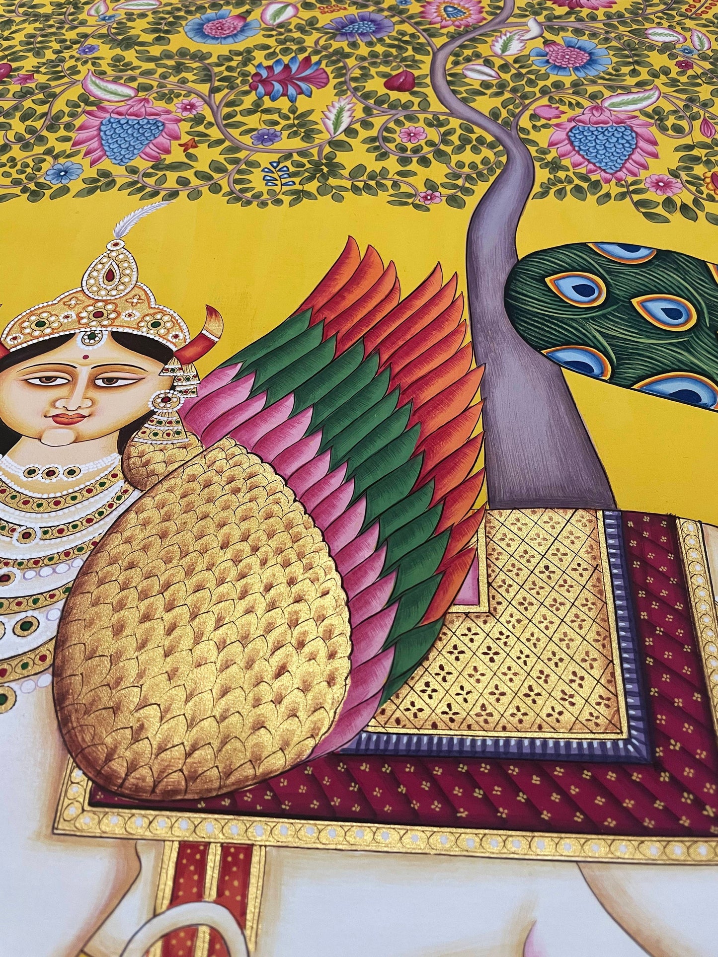 kamdhenu sacred cow life tree - Handmade Pichwai Painting- 3x3 Feet - Jaipur Earth