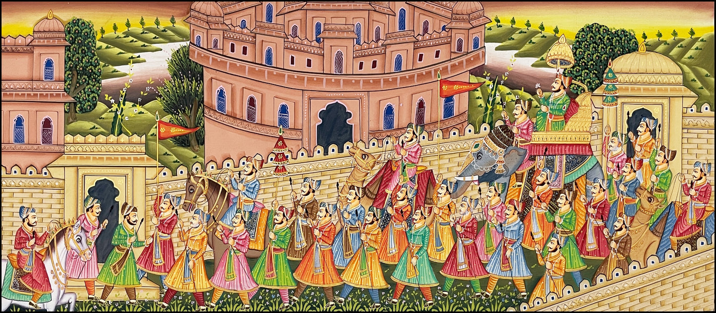 Royal Procession Large Detailed Hand Painted Artwork, Rajasthani Painting, Art and Collect, Home Decor, Wall Decor - Jaipur Earth