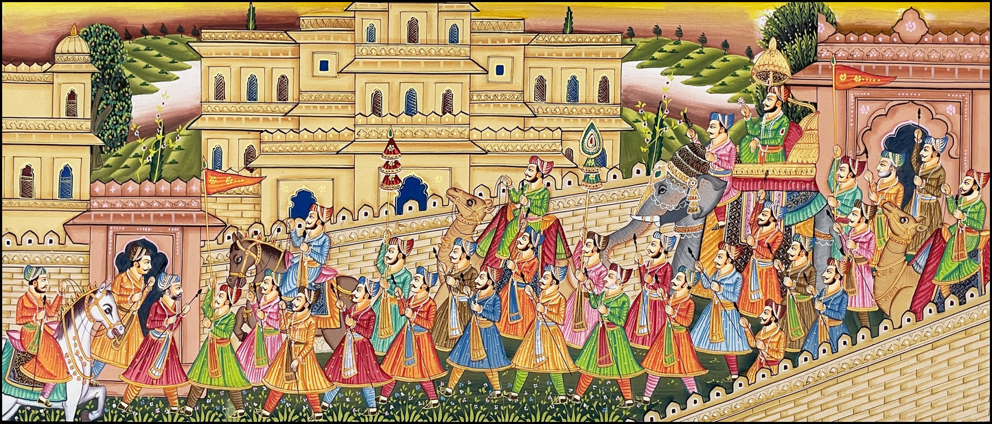 Royal Procession Large Detailed Hand Painted Artwork, Rajasthani Painting, Art and Collect, Home Decor, Wall Decor - Jaipur Earth
