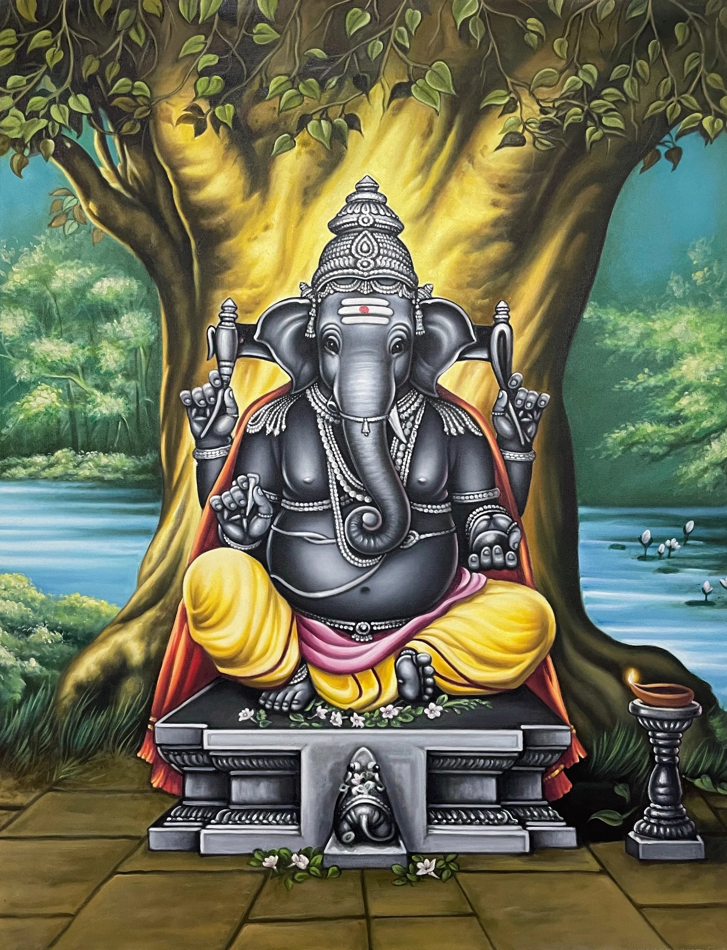 Lord Ganesha painting, Oil Canvas Painting, Wall Art, Indian Painting, Painting for Living Room, Painting for Office, Home Decor - Jaipur Earth