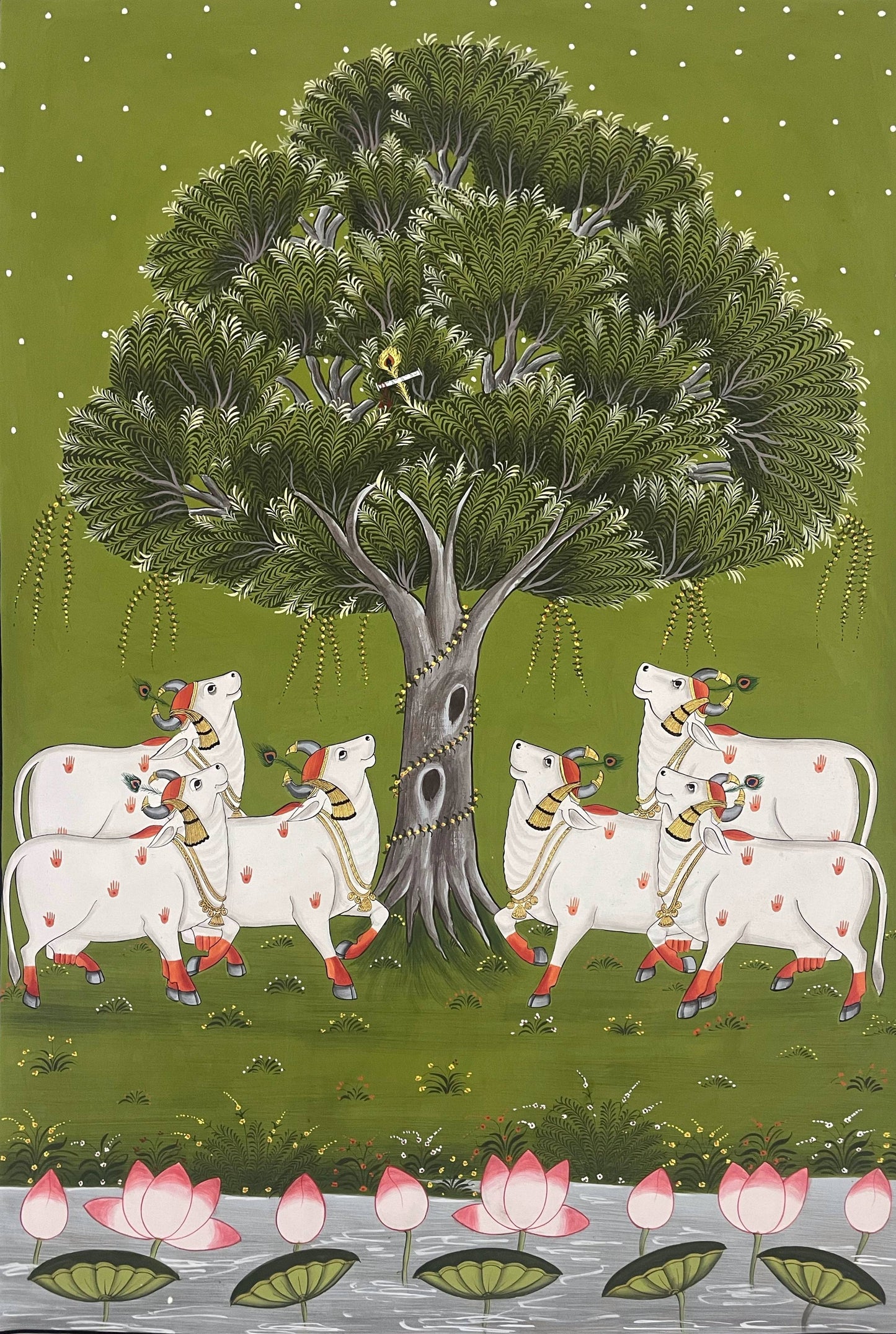 Pichwai Painting Of Cow, Modern Indian Pichwai Painting For Home Decor, Wall Hanging, Wall Painting