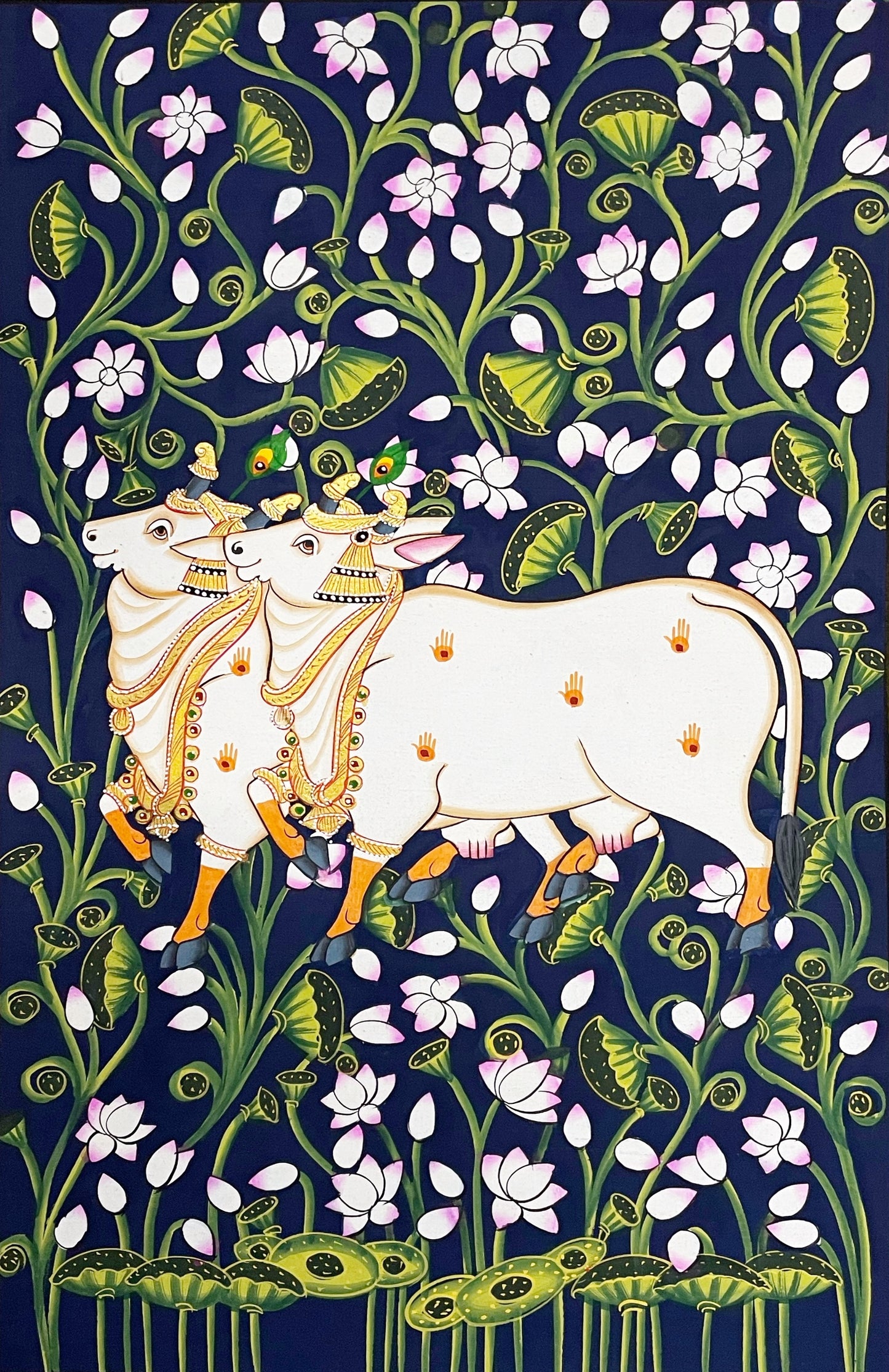 Pichwai Painting, Set of 6 Shrinathji and Cow Pichwai Painting, Modern Wall Decor Paintings, Hand Painted on Fabric, Home Decor - Jaipur Earth