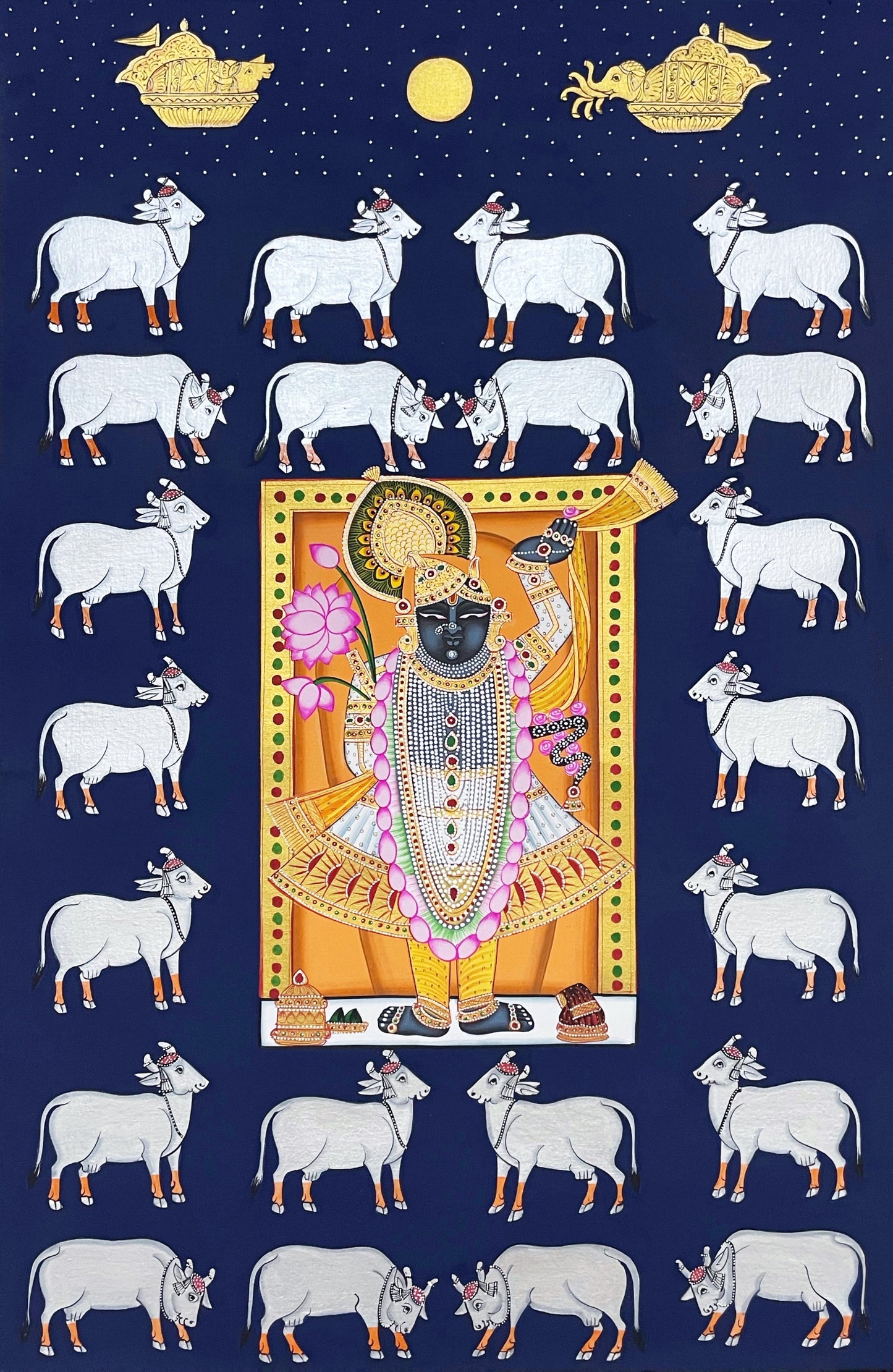 Shreenathji Pichwai Painting, Indian Traditional Handmade Painting, Wall decor - Jaipur Earth