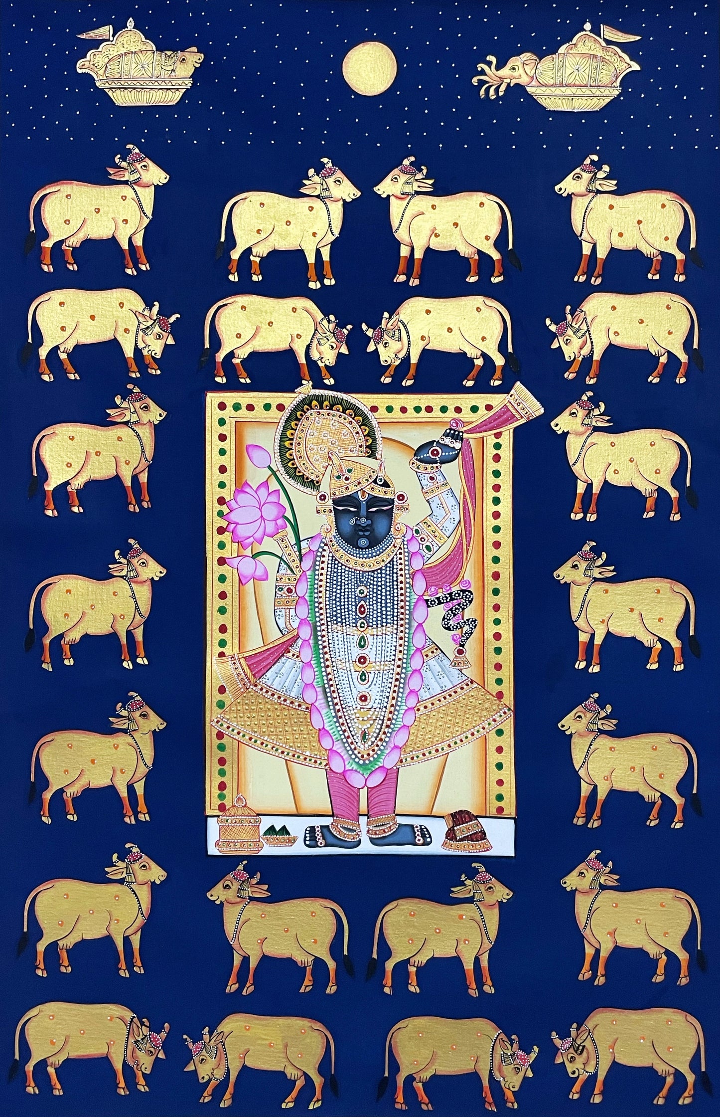 Shreenathji Pichwai Painting, Indian Traditional Handmade Painting, Wall decor - Jaipur Earth