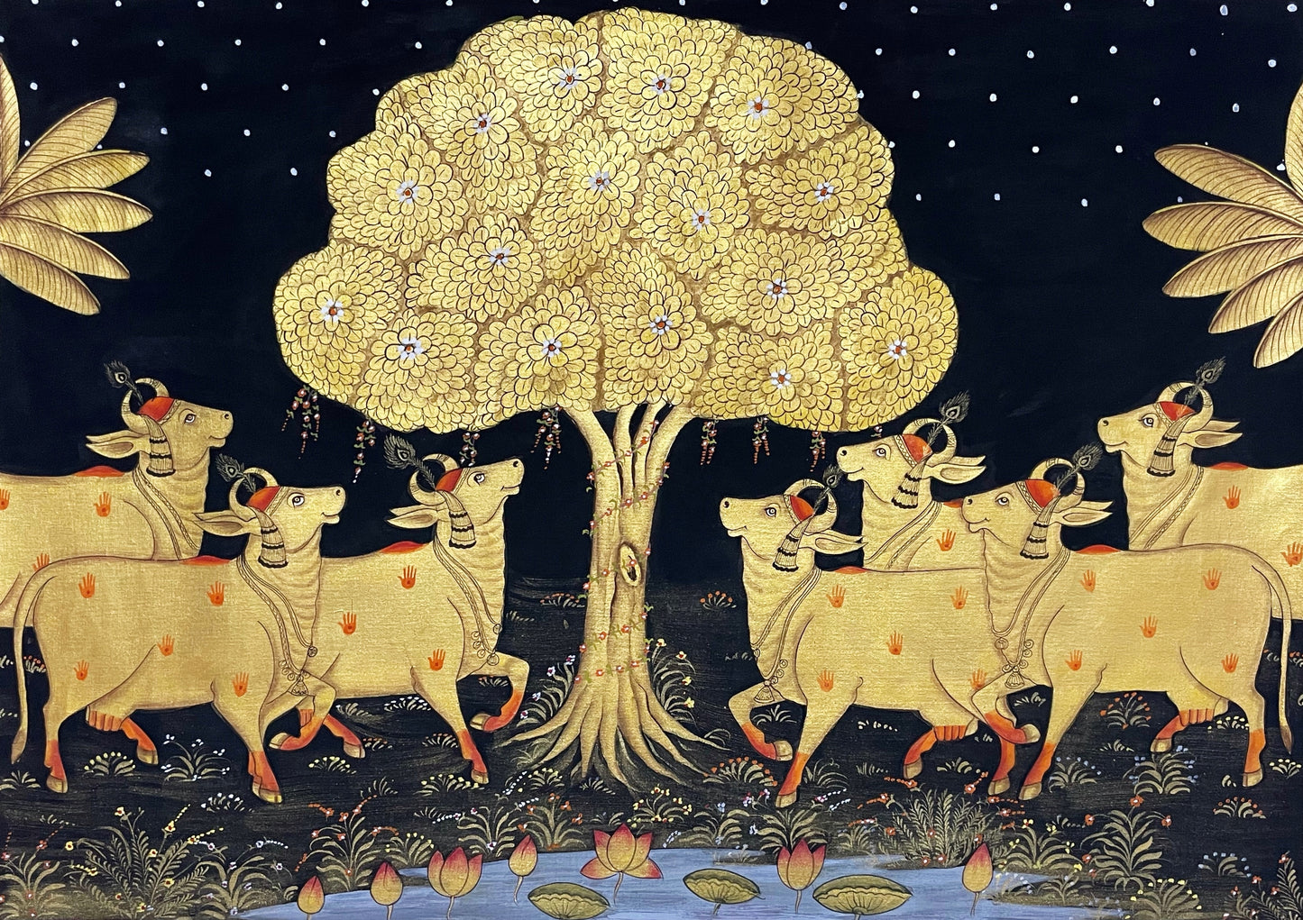 Cow Pichwai Painting, Large Traditional Indian Pichwai Painting For Home Decor, Wall decor. home decor - Jaipur Earth