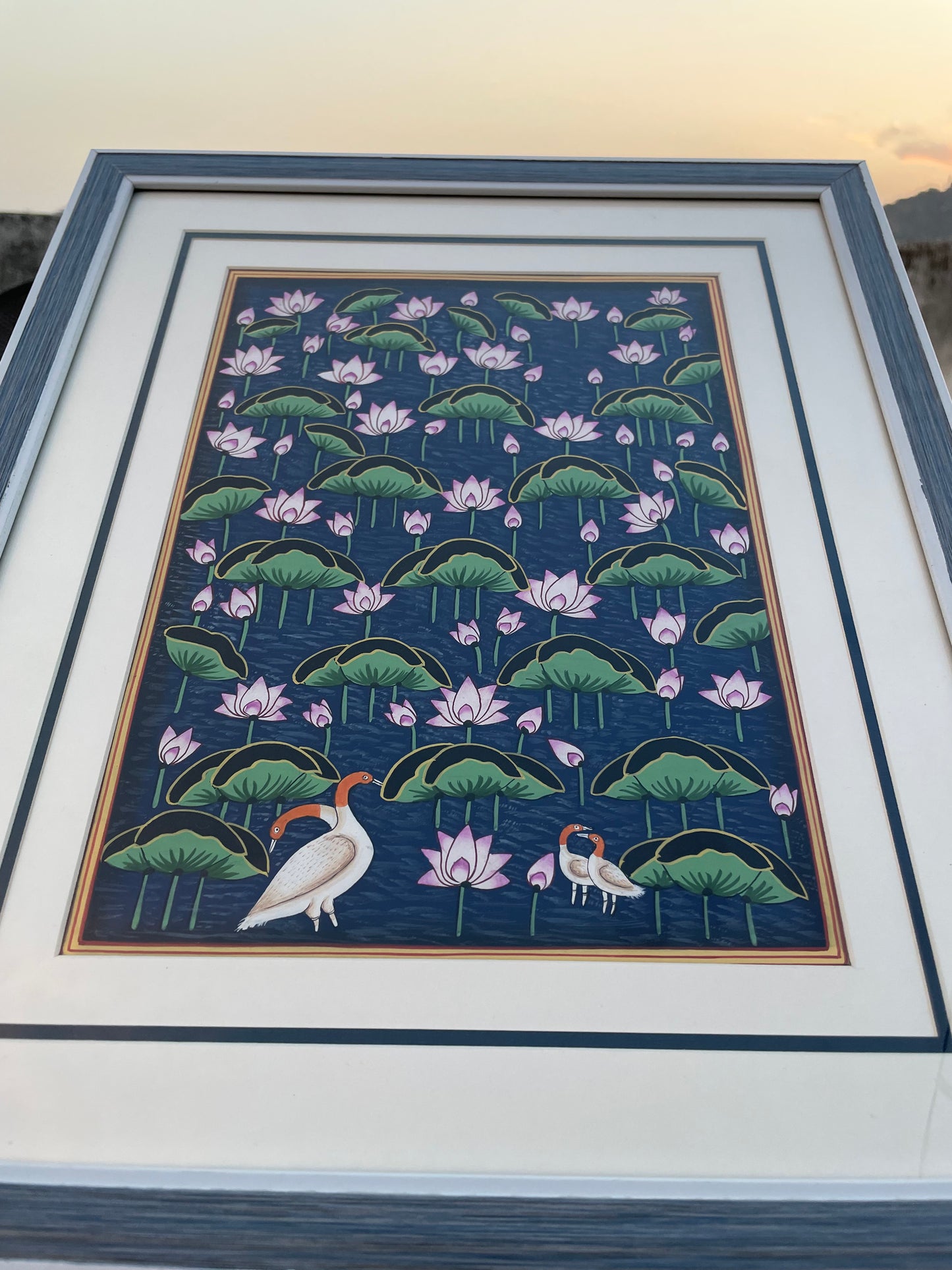 Lotus Pond Pichwai Painting – Traditional Indian Wall Art, Handcrafted Pichwai Decor, Framed Ethnic Home Decoration