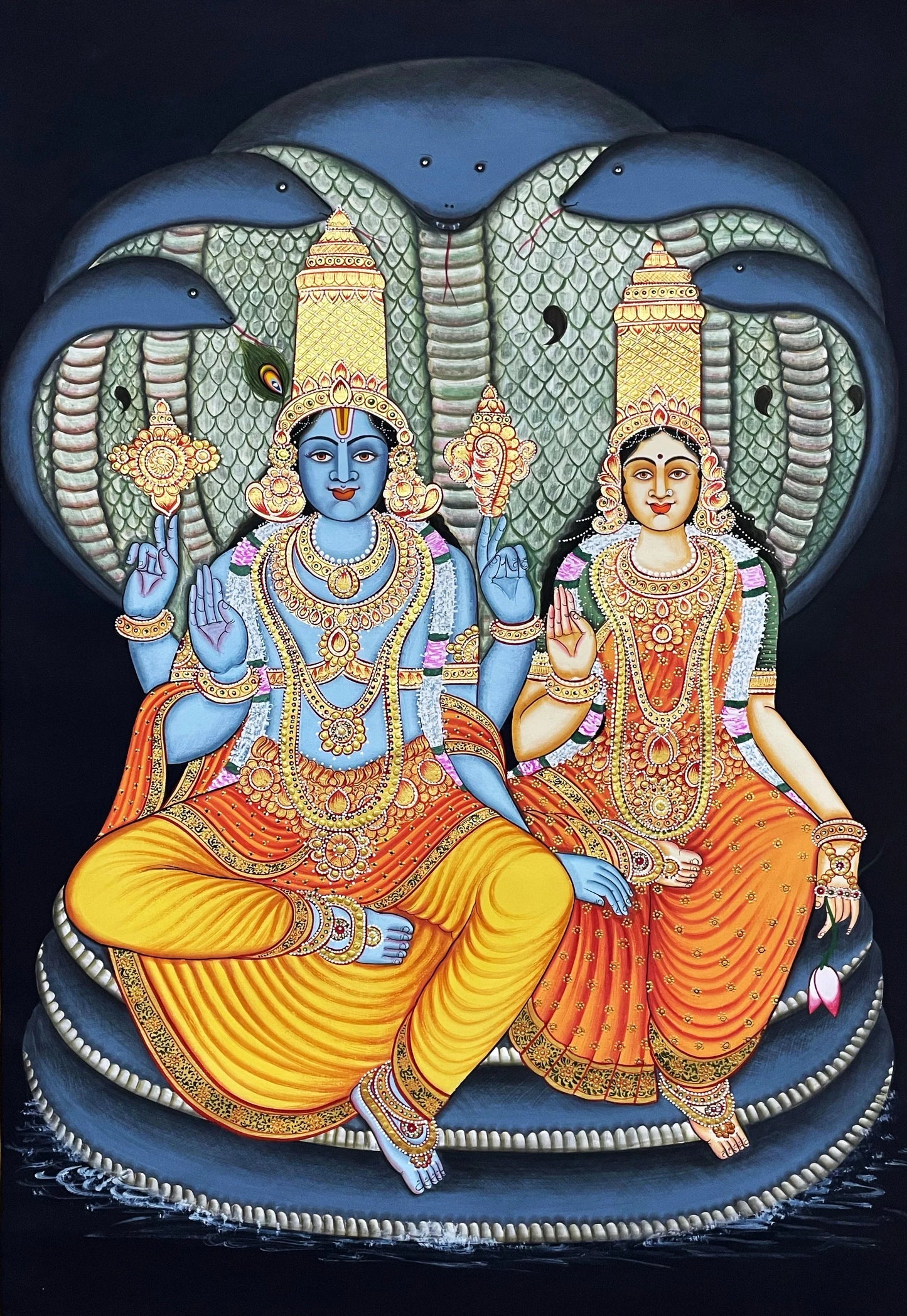 Laxmi Narayan Painting, Detailed Pichwai Handmade Painting On Fabric, Lord Vishnu, Home decor gift, Wall decor - Jaipur Earth