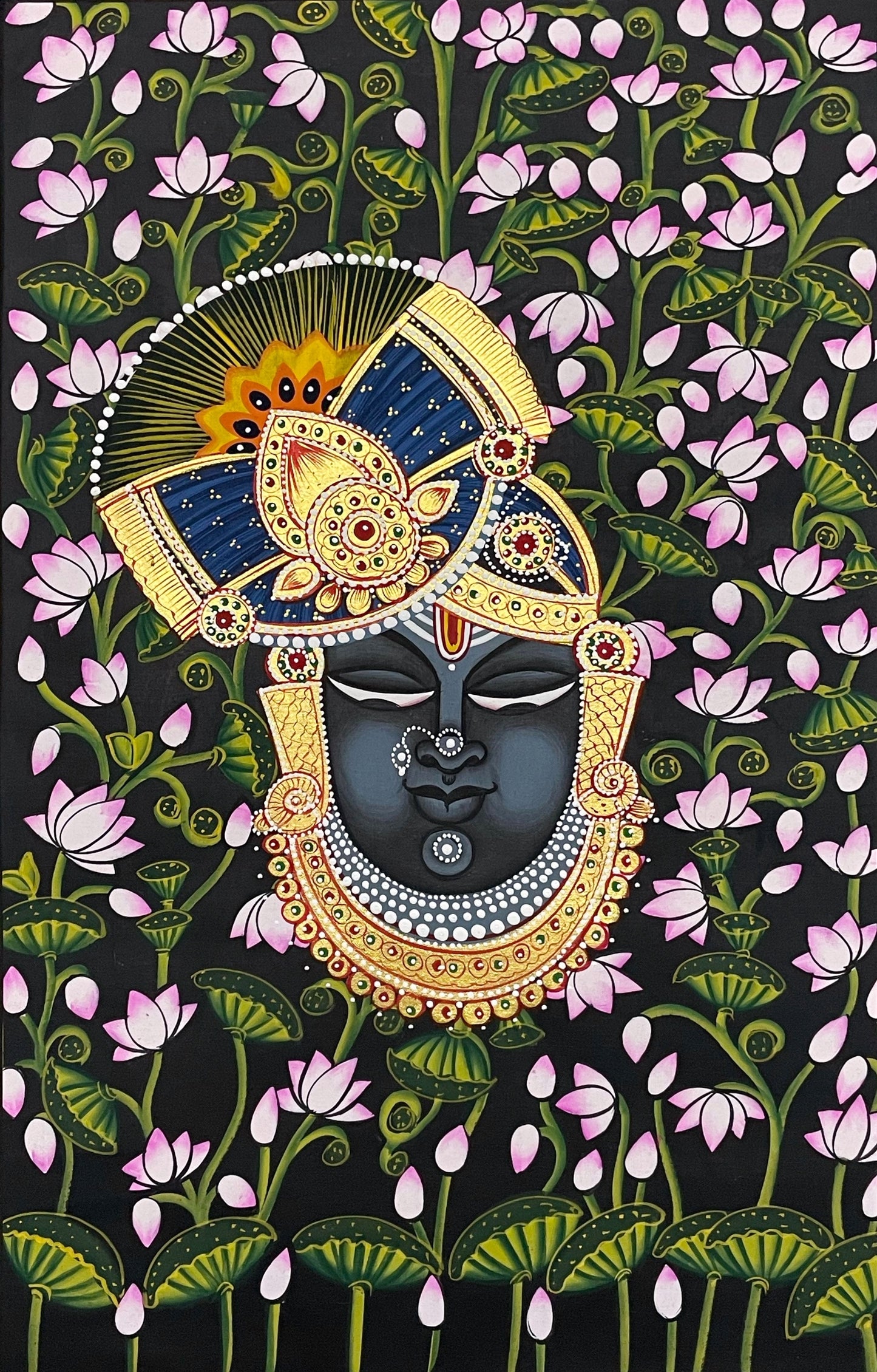 Pichwai Painting, Set of 3 Shrinathji and Cow Pichwai Painting, Modern Wall Decor Paintings, Hand Painted on Fabric, Home Decor - Unframed - Jaipur Earth