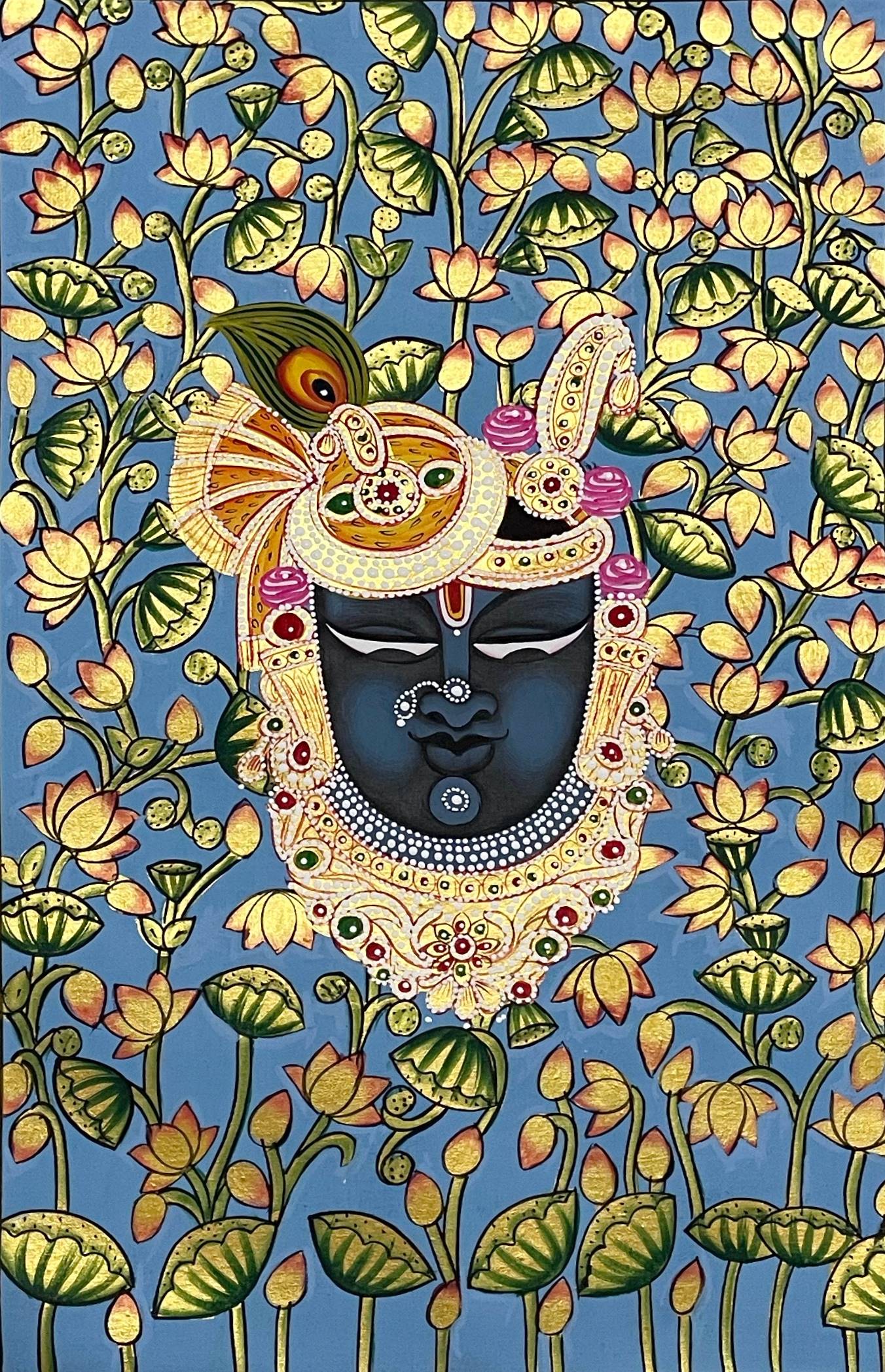 Pichwai Painting, Set of 3 Shrinathji and Cow Pichwai Painting, Modern Wall Decor Paintings, Hand Painted on Fabric, Home Decor - Unframed - Jaipur Earth