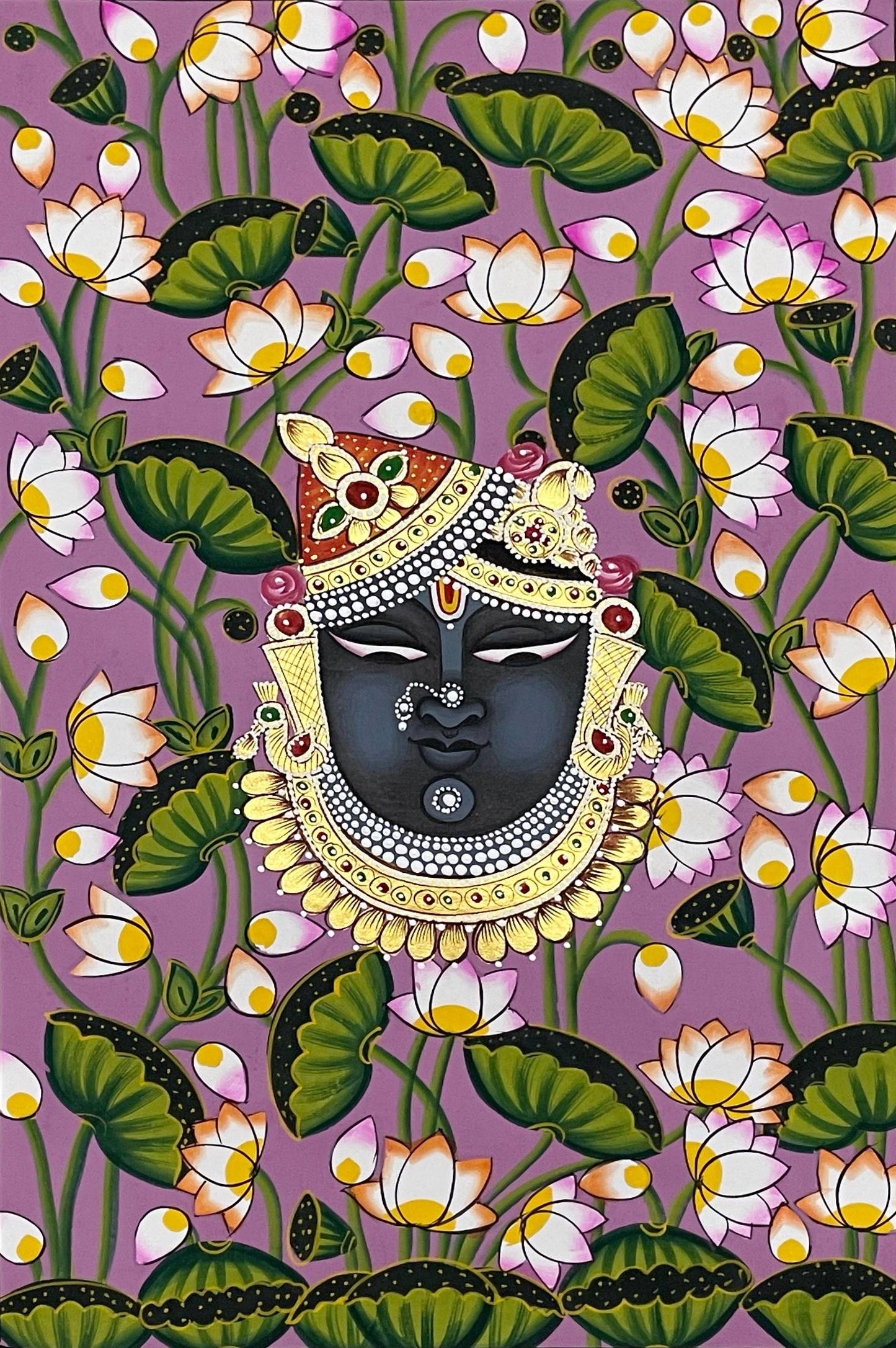 Pichwai Painting, Set of 3 Shrinathji and Cow Pichwai Painting, Modern Wall Decor Paintings, Hand Painted on Fabric, Home Decor - Jaipur Earth
