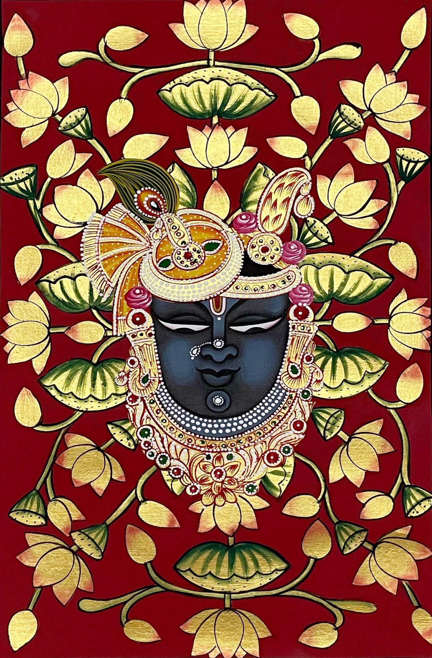 Pichwai Painting, Set of 6 Shrinathji and Cow Pichwai Painting, Modern Wall Decor Paintings, Hand Painted on Fabric, Home Decor - Jaipur Earth